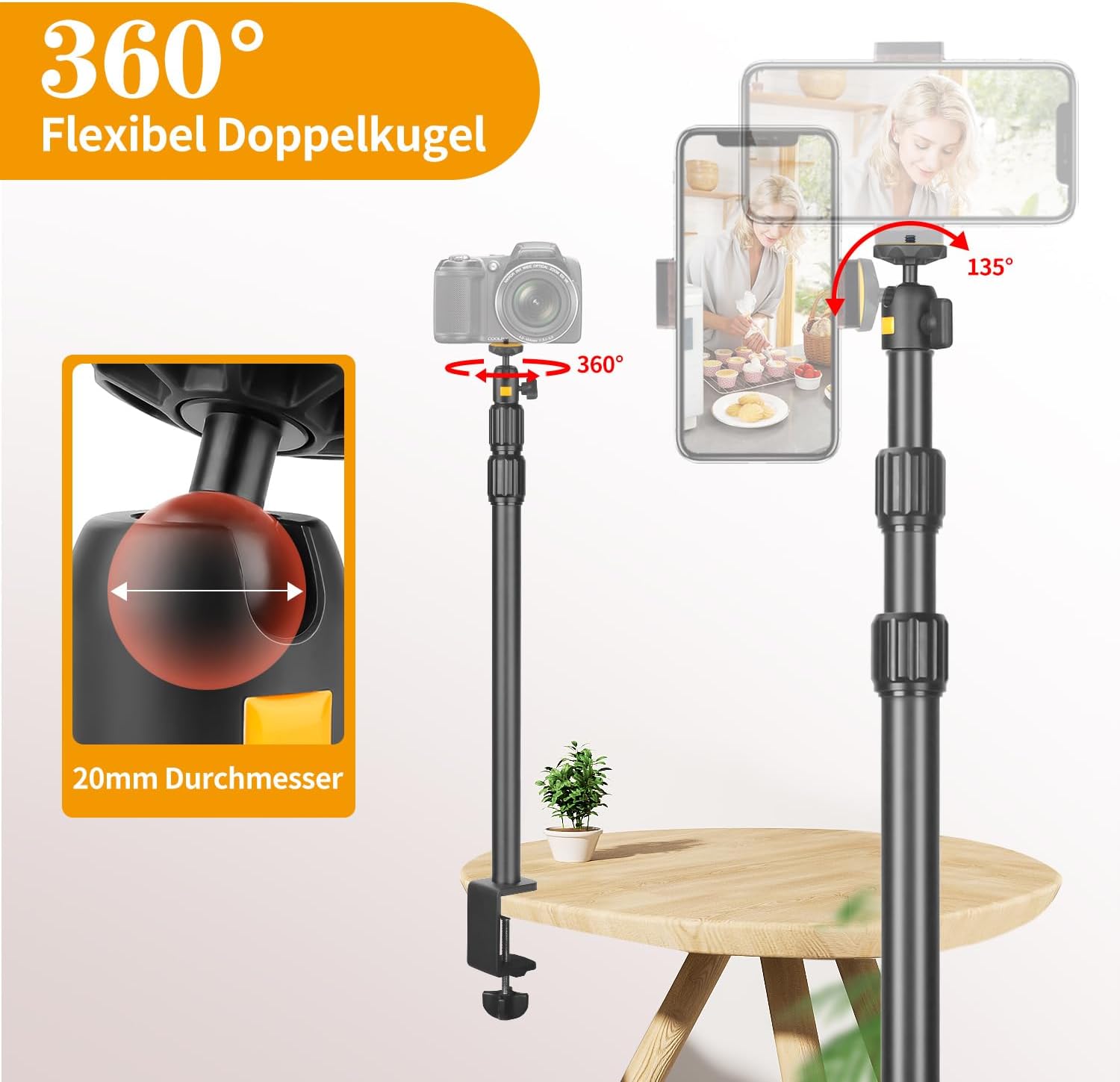 Thumbnail 3 de JEBUTU Kamera-Tischstativ 83 cm Lichtstativ