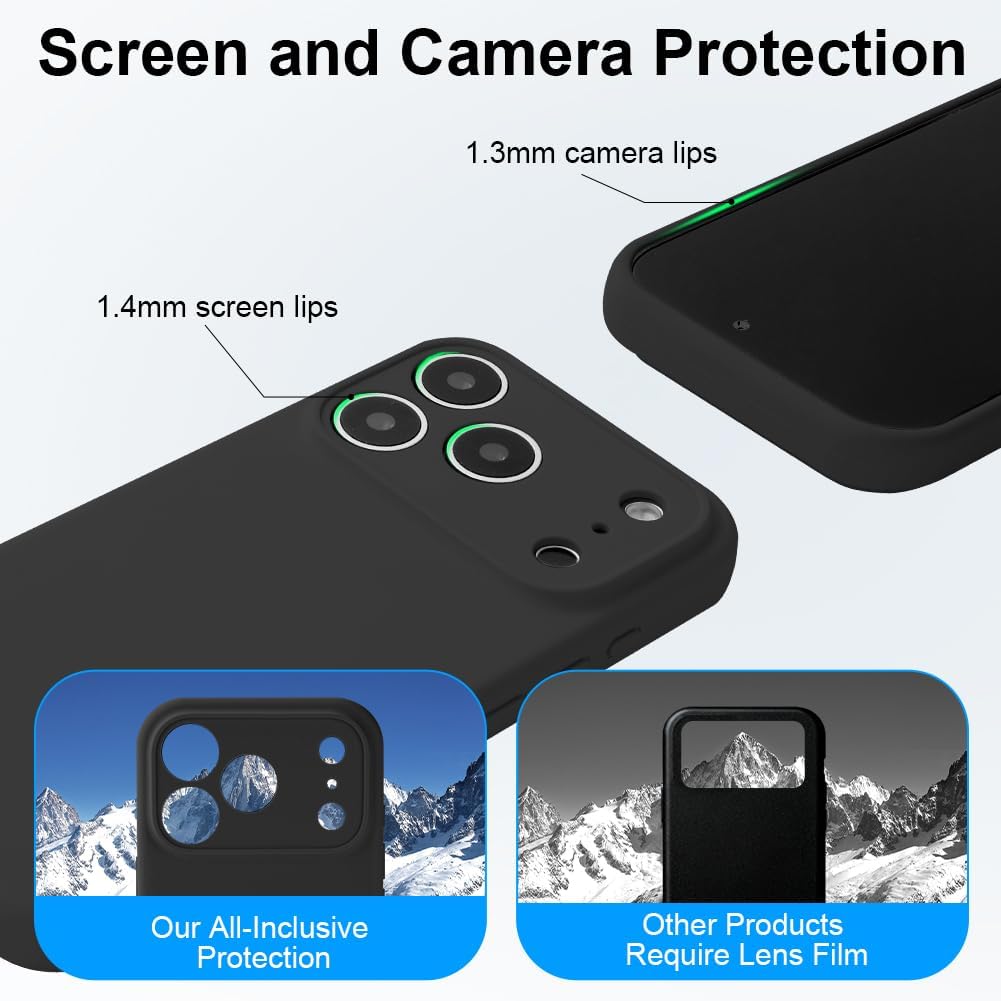 Detalle de OFFCUP Cover per iPhone 17 Pro (6,3") in silicone liquido con 2 vetri temperati, microfibra antigraffio (nero)