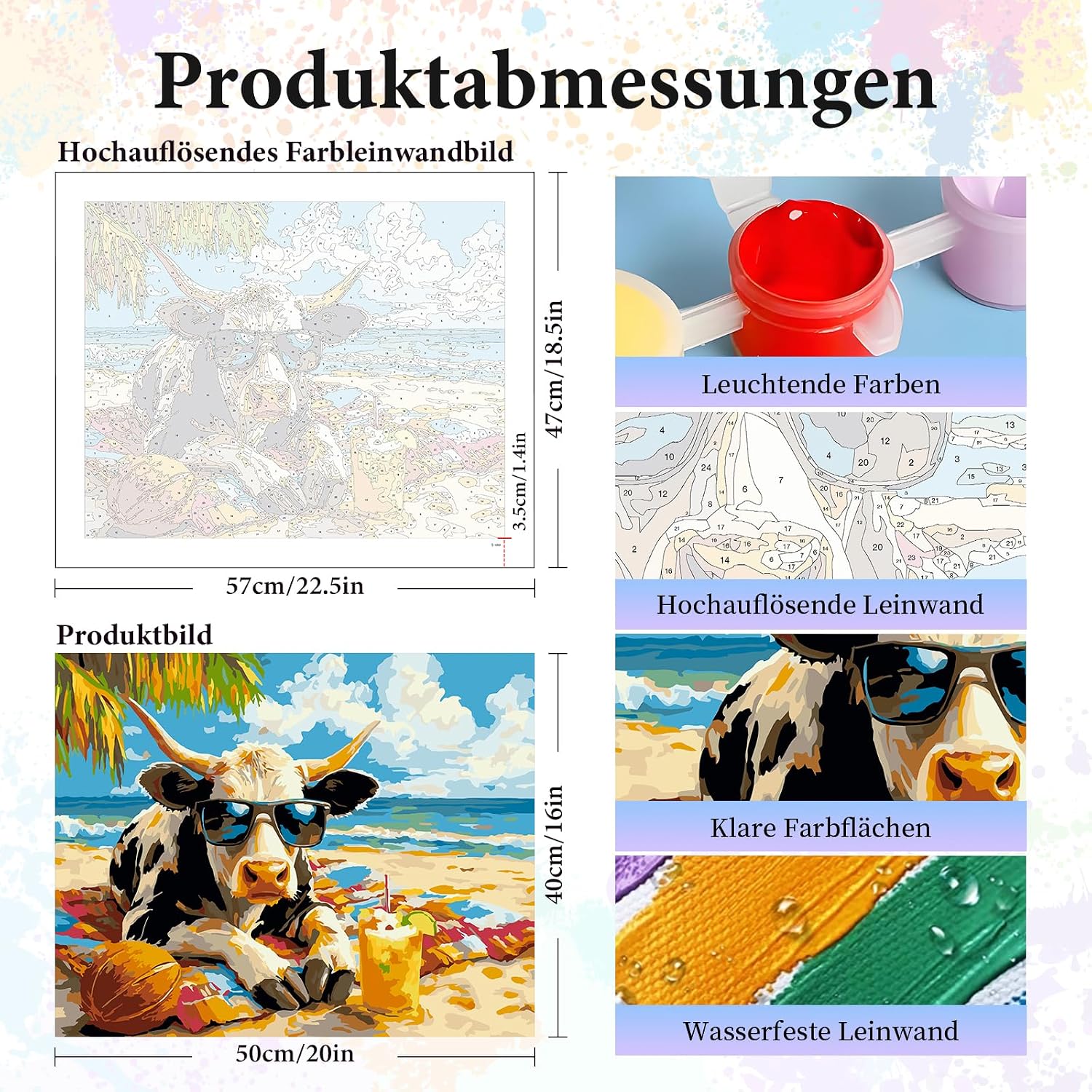 Detalle de Camocin Art Malen nach Zahlen Erwachsene – Kuh, Leinwand 40x50 cm, Ohne Rahmen