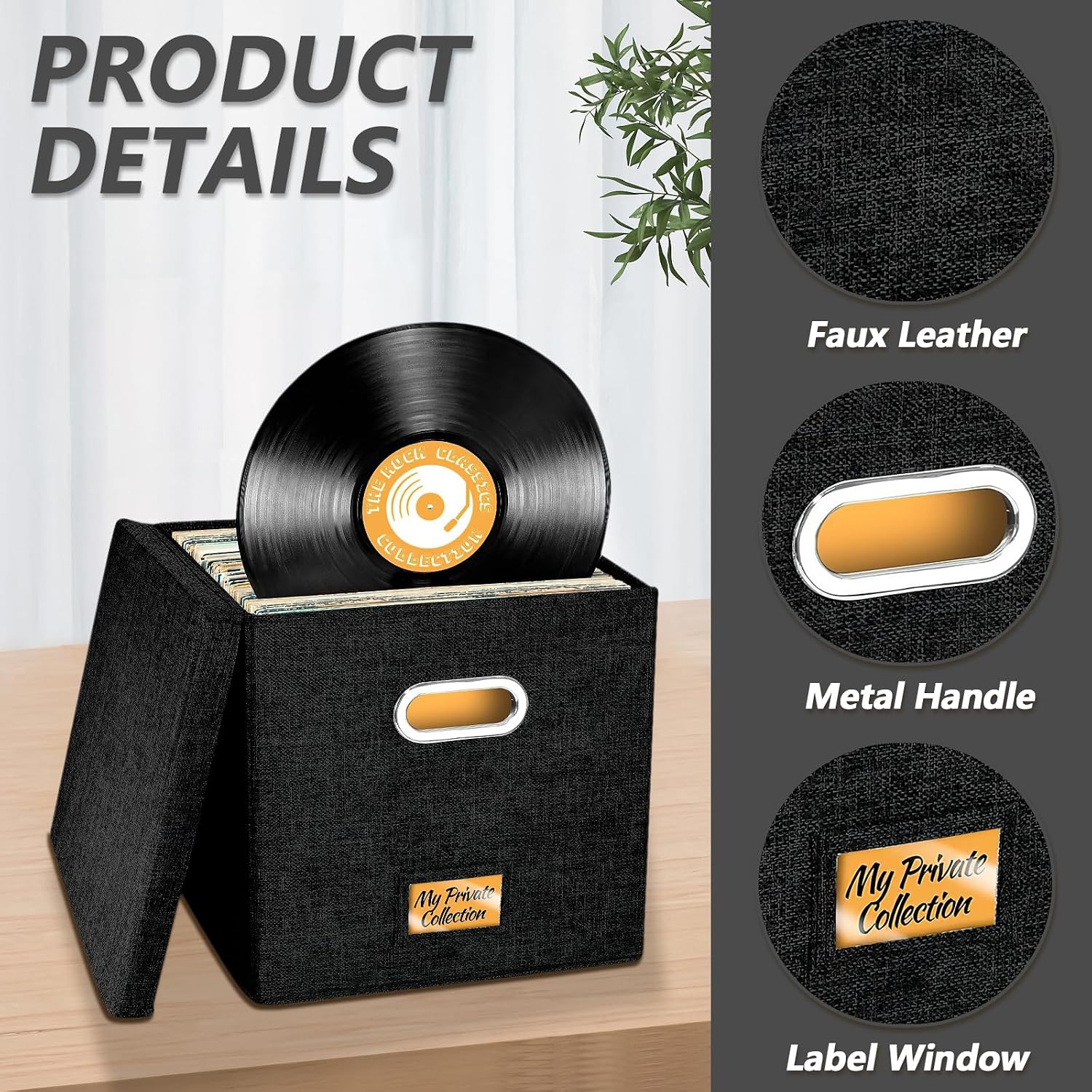 Thumbnail 1 de Aolawco 12-inch Vinyl Record Storage Box (folding, up to 100+ records) – Black