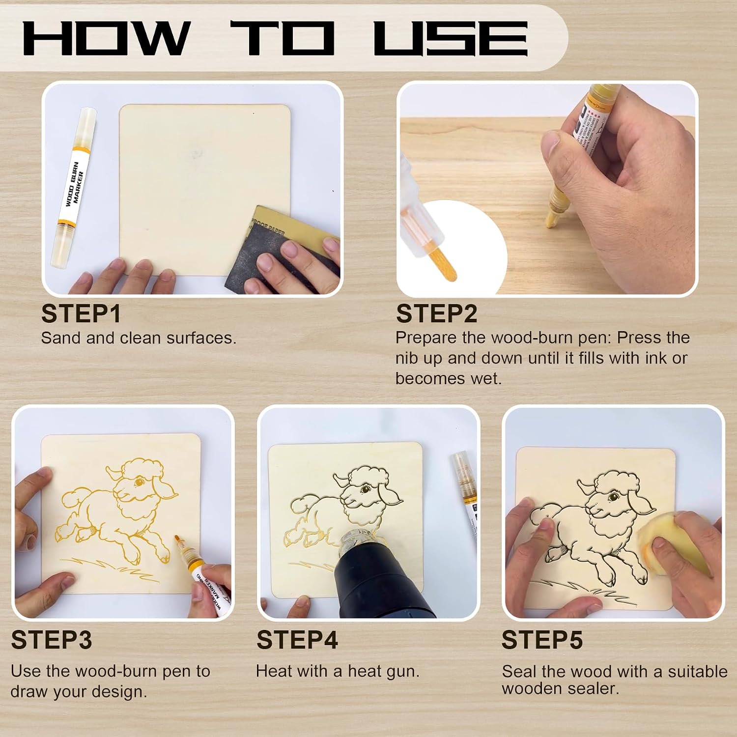 Detalle de kintsukuroi Wooden Burning Marker (2PCS) – double-sided wood burn pen for beginners’ DIY