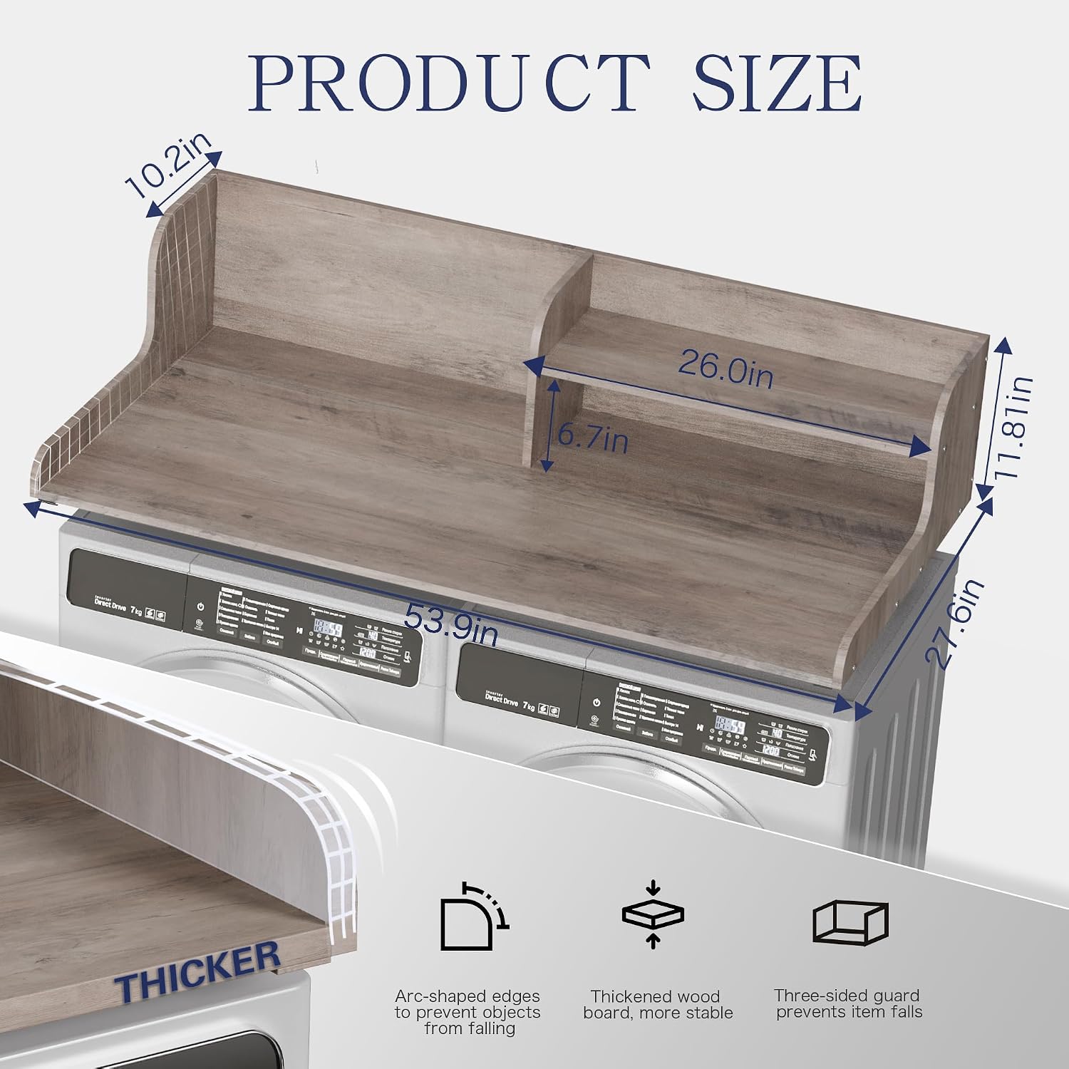 Thumbnail 4 de DTK DTK-WDC-W-BK Washer Dryer Countertop, 54-Inch Melamine Top with Shelf