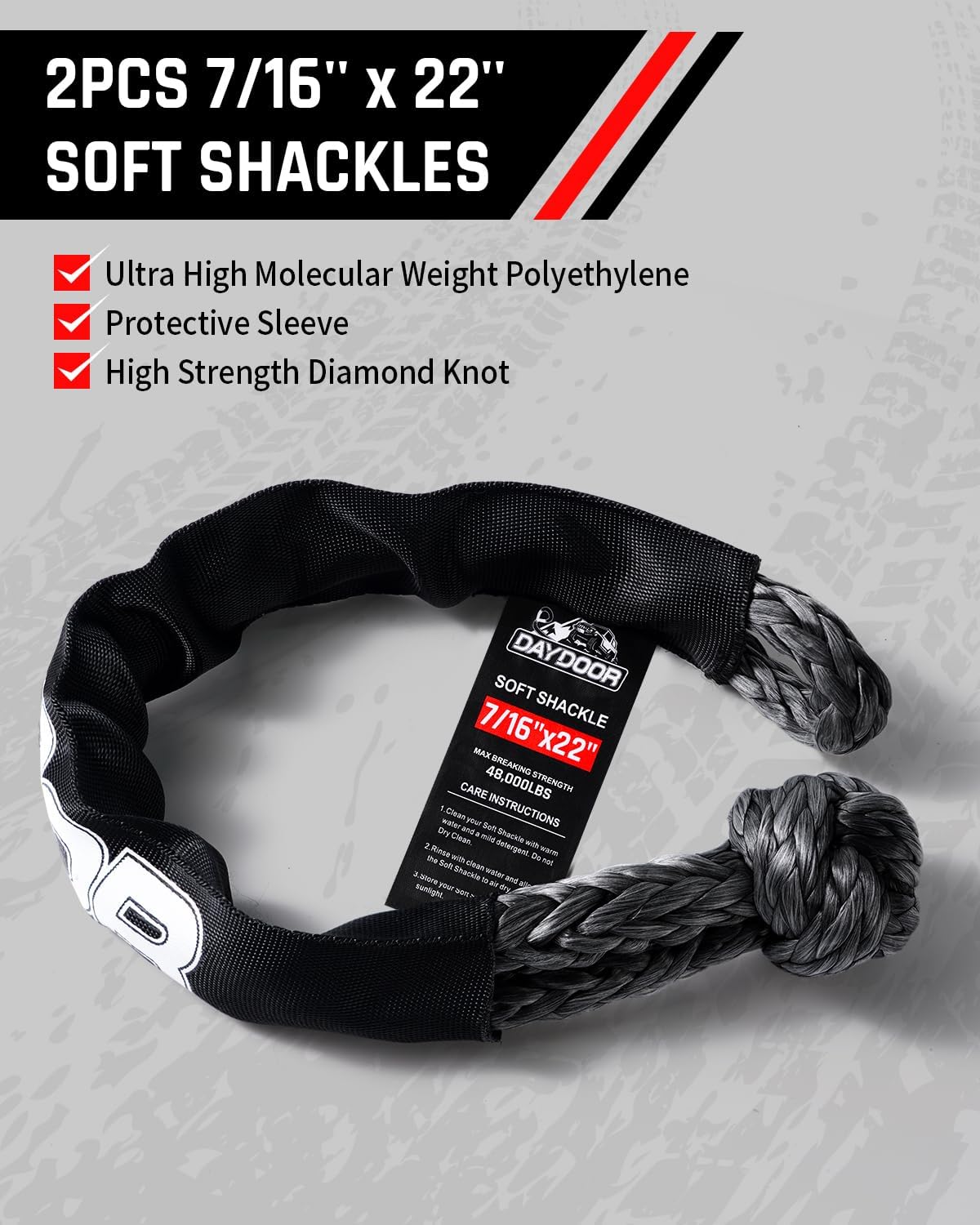 Thumbnail 5 de DAYDOOR Recovery Tow Rope Kit with 2 Soft Shackles (7/16 in x 30 ft) – 31,200 lb UHMWPE