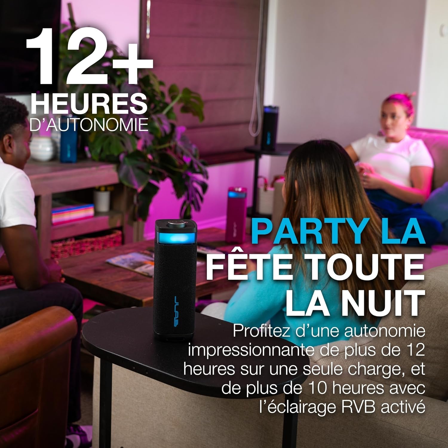 Thumbnail 1 de JLab JBuds Party : enceinte Bluetooth portable 30W avec lumières RGB et autonomie jusqu’à 12+ h (IP56)