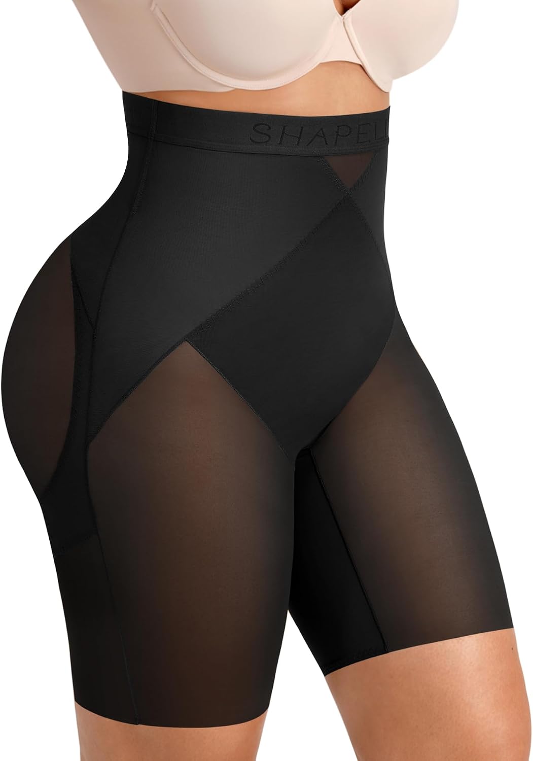 Detalle de SHAPELLX High-Waisted Shapewear Shorts for Women, Tummy Control and Butt Lift
