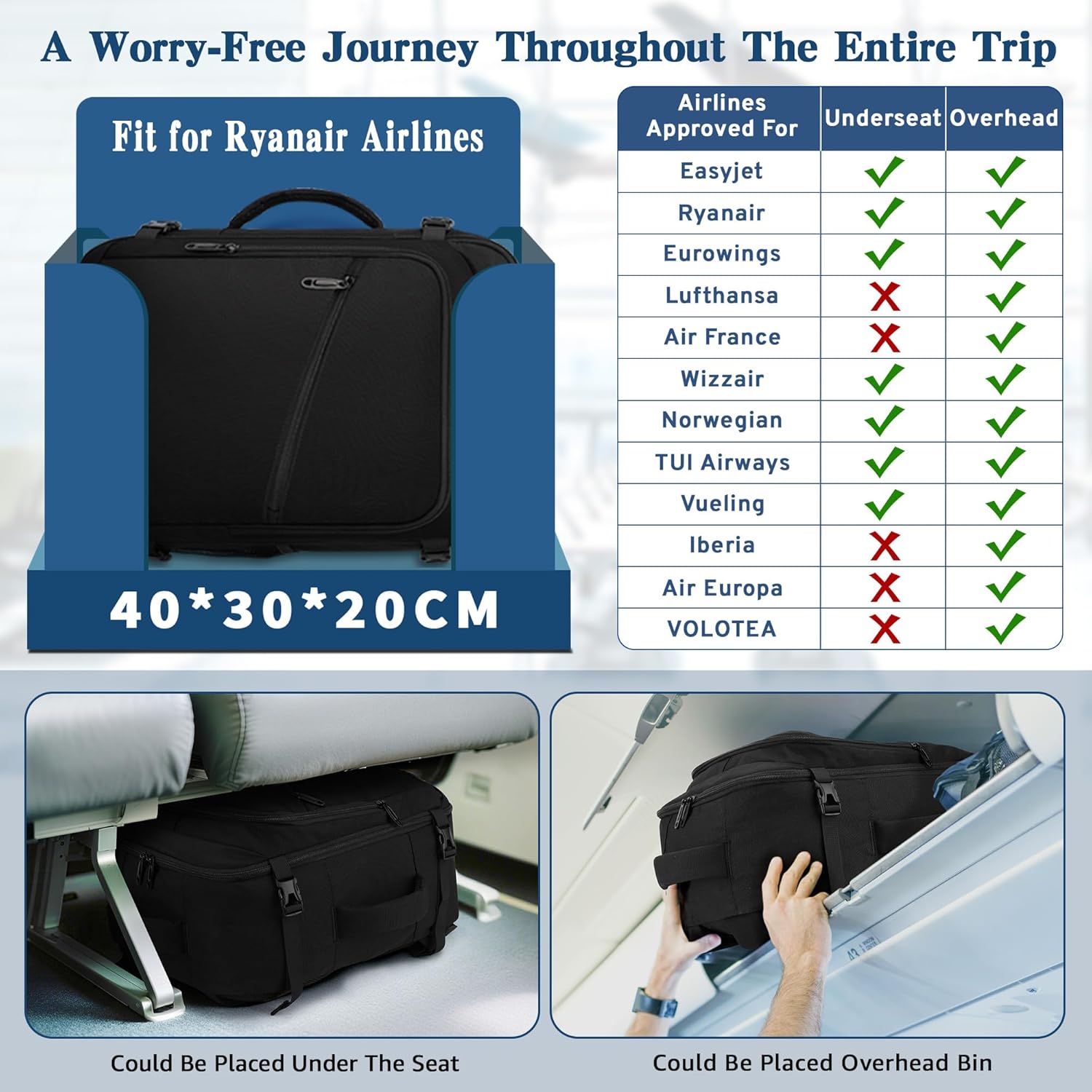 Detalle de VSNOON 25L Ryanair Cabin Bag 40x30x20