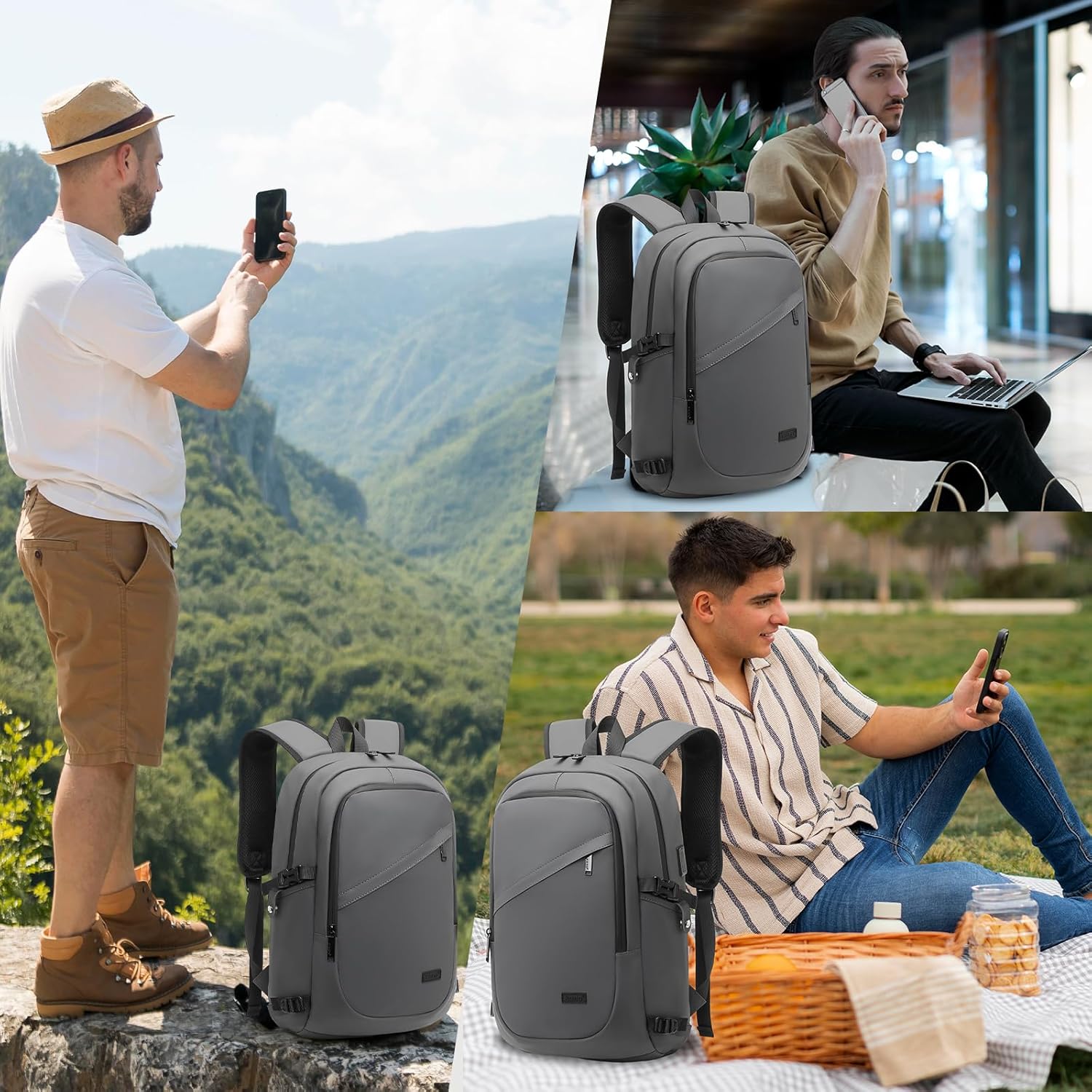 Detalle de Kono Laptop Backpack: 15.6 inch Bag with USB Port and Water-Resistant Build