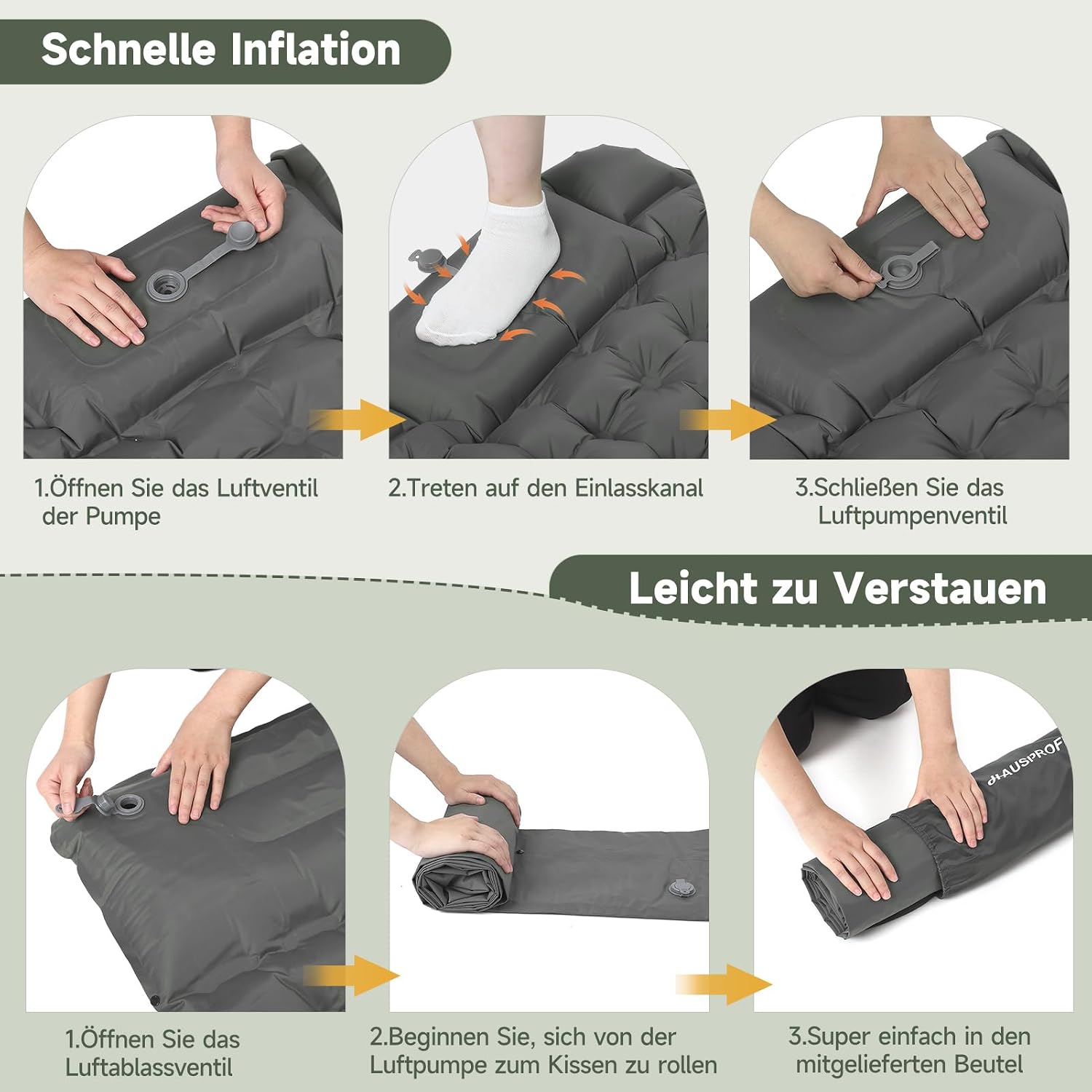Thumbnail 6 de HAUSPROFI Isomatte Camping – Ultraleicht, 198 x 64 x 10 cm, mit Fußpumpe
