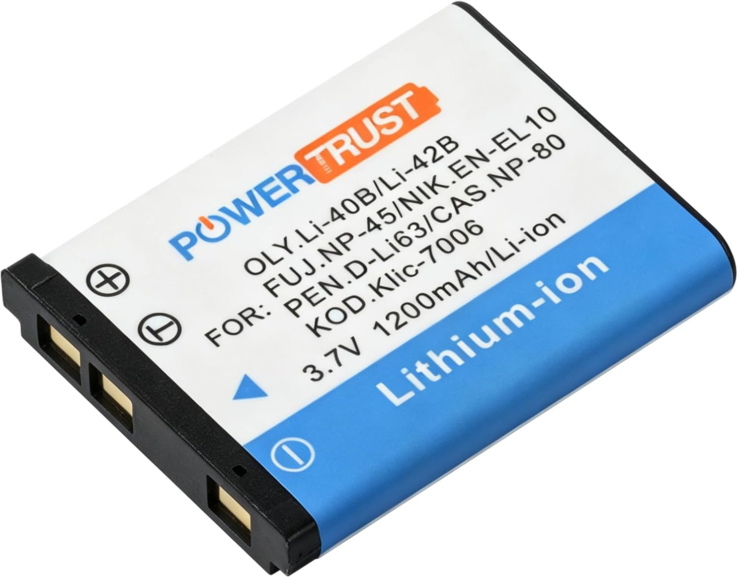 Detalle 2 de PowerTrust 2Pcs 1200mAh Li-42B Li-40B EN-EL10 Battery + LED Dual Charger with USB and Type-C for NP-45, NP-80, NP-82, KLIC-7006