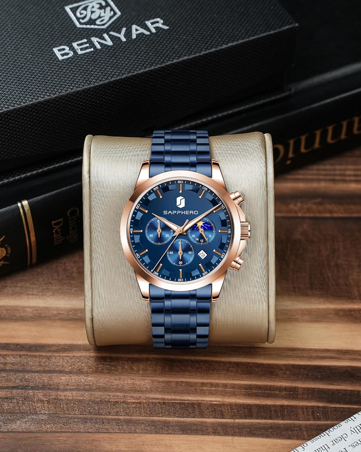 Thumbnail 5 de BENYAR BY Orologio da uomo al quarzo analogico in acciaio inox con cinturino marrone e cronografo – stile raffinato per ogni occasione