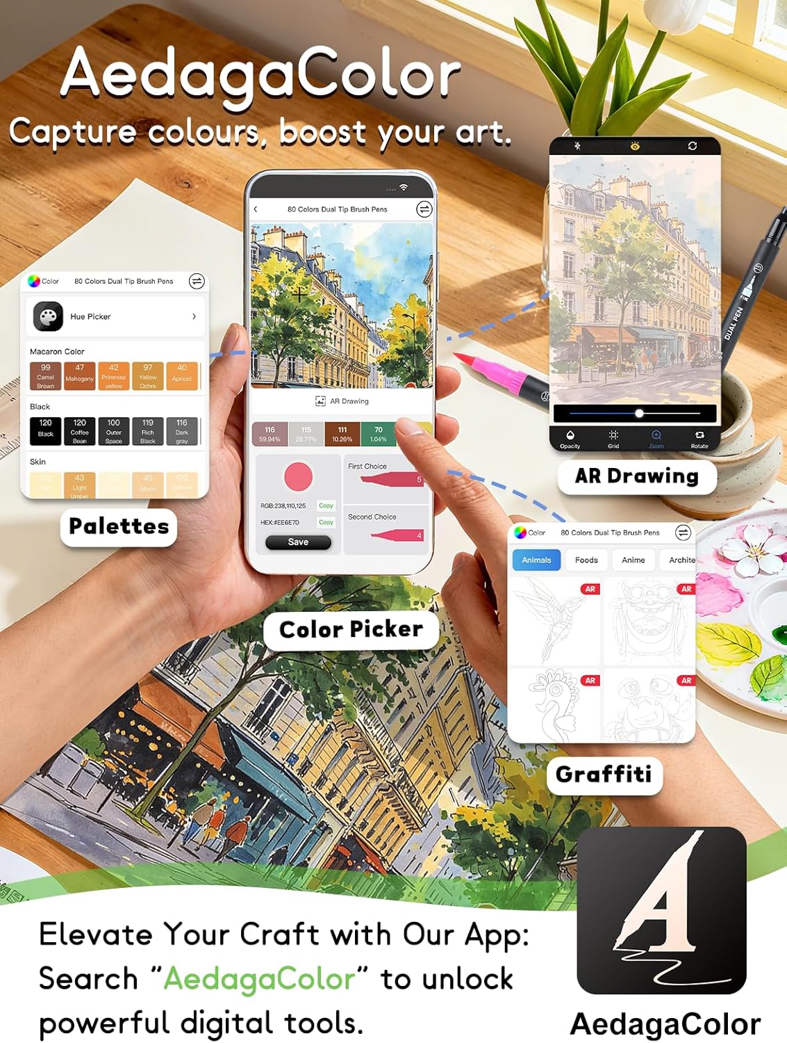 Thumbnail 2 de Brled 120 Colour Numbered Dual Tip Brush Pens (Extra Fine & Brush Tips) with Free App