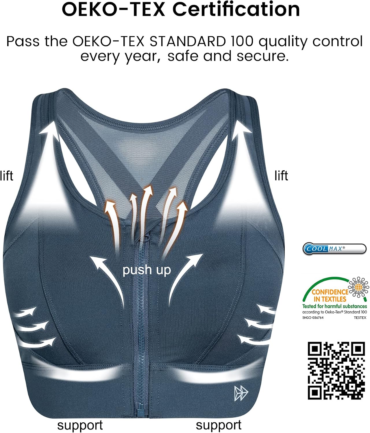 Thumbnail 2 de Yvette High Impact Zip-Front Mesh Racerback Sports Bra (High Support) for Women