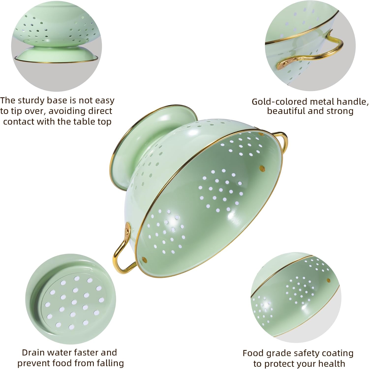Thumbnail 4 de BeFare Metal Colander Set of 3 (1, 3.5, 5 Qt) with Handles - Green