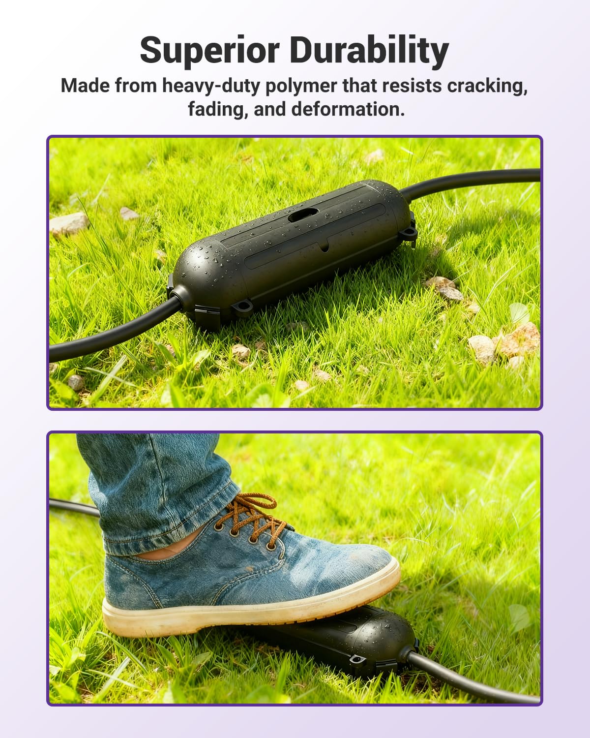 Detalle de VCELINK Outdoor Extension Cord Cover – Waterproof Electrical Box with Locking Clamp (12–18 AWG)