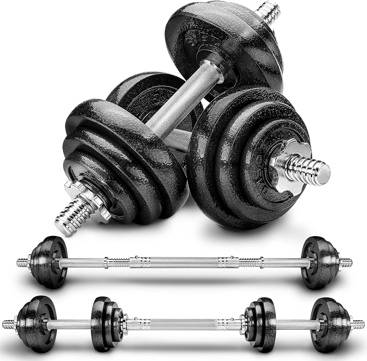 Detalle de RE:SPORT 2-in-1 Hantelset 15–60 kg (Gusseisen) – Kurzhantel & Langhantel mit Verbindungsrohr