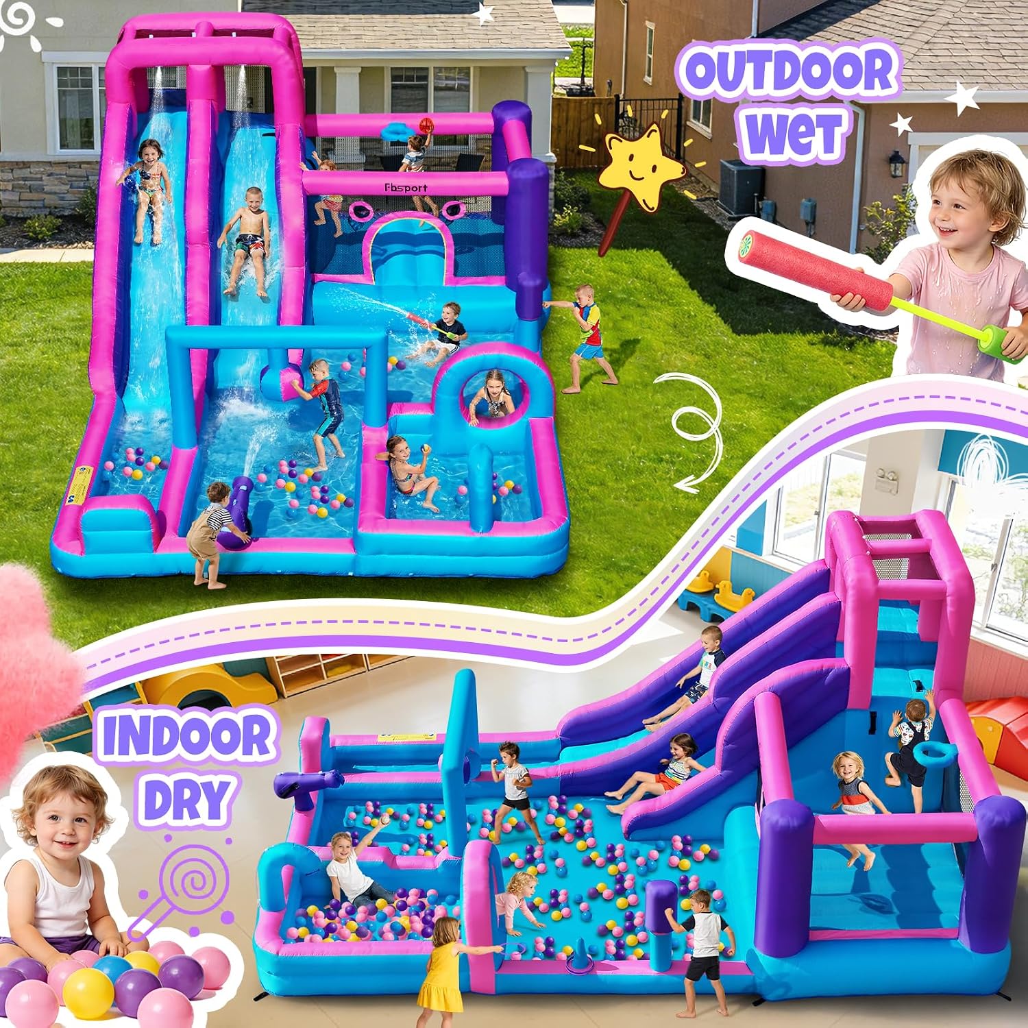 Detalle de FBSPORT Inflatable Bounce House with Double Water Slides and 750W Blower