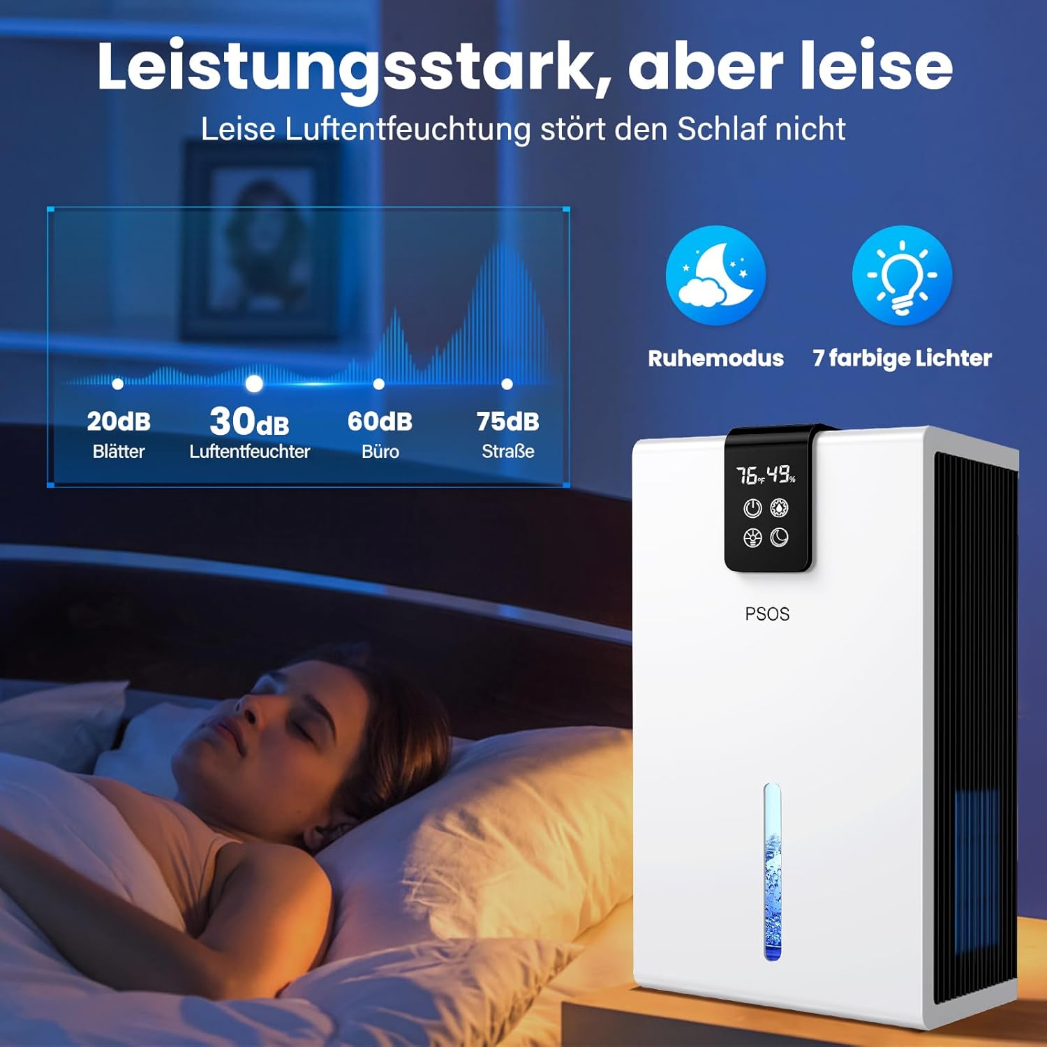 Thumbnail 3 de Luftentfeuchter Elektrisch PSOS – Ultra leise, 2800 ml, LED Display, Automatisches Abtauen, Schlafmodus