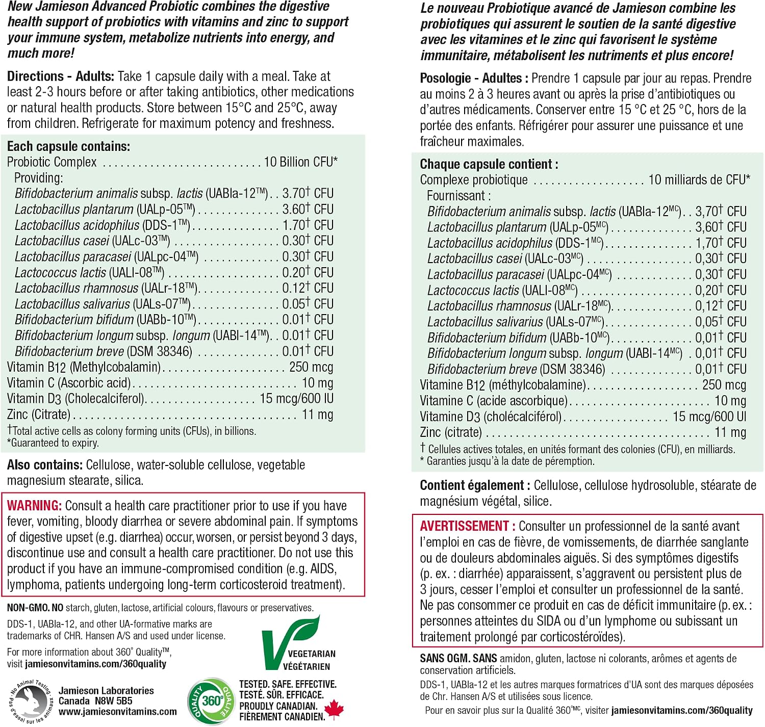 Thumbnail 4 de Jamieson Advanced Probiotic, 10 Billion CFU, with Vitamins C, D3, B12 and Zinc