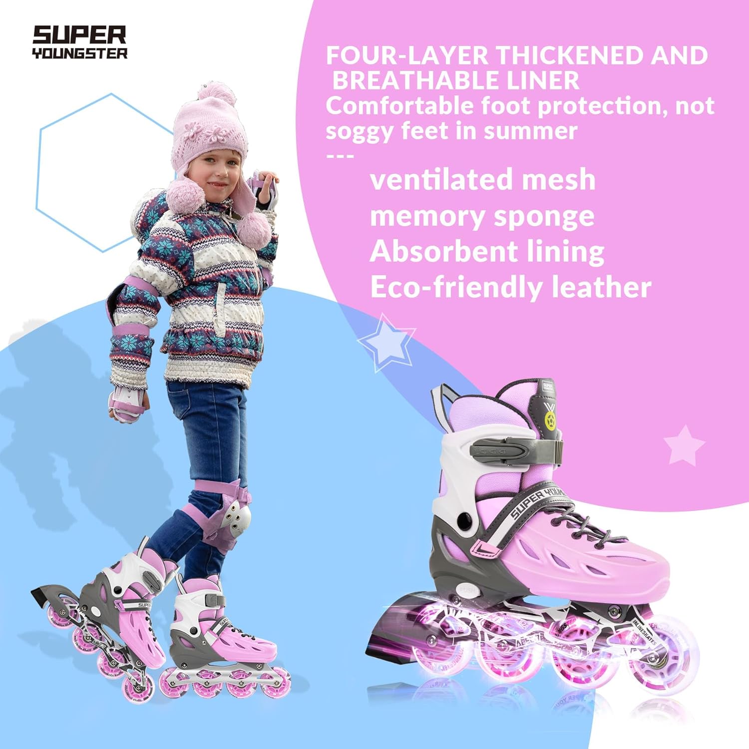 Thumbnail 1 de SUPER YOUNGSTER Adjustable Inline Skates Ages 4-12, Light-Up Wheels 🛼