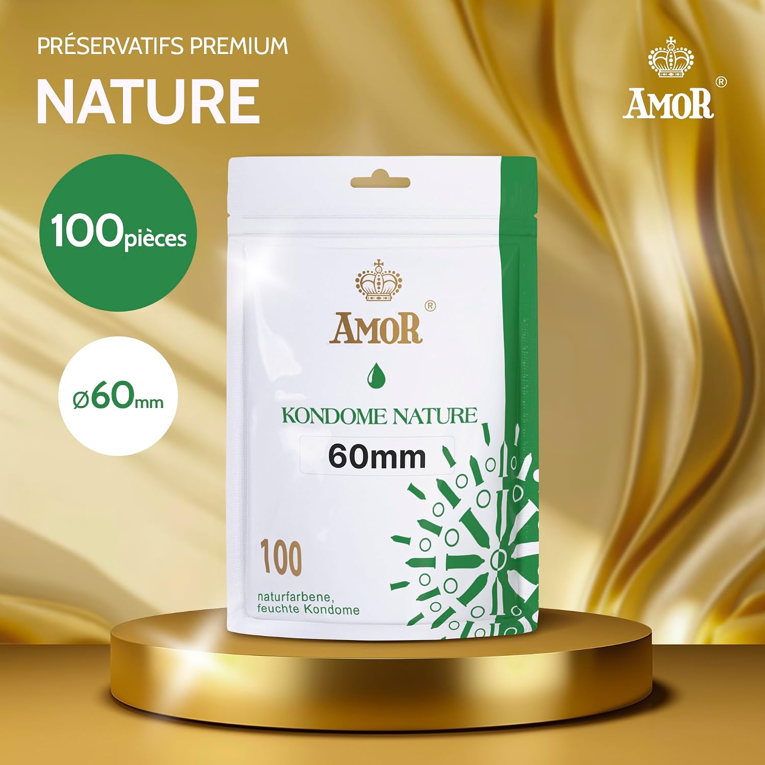 Detalle 2 de Préservatifs AMOR Nature Premium, taille Ø 60 mm, transparents – lot de 100