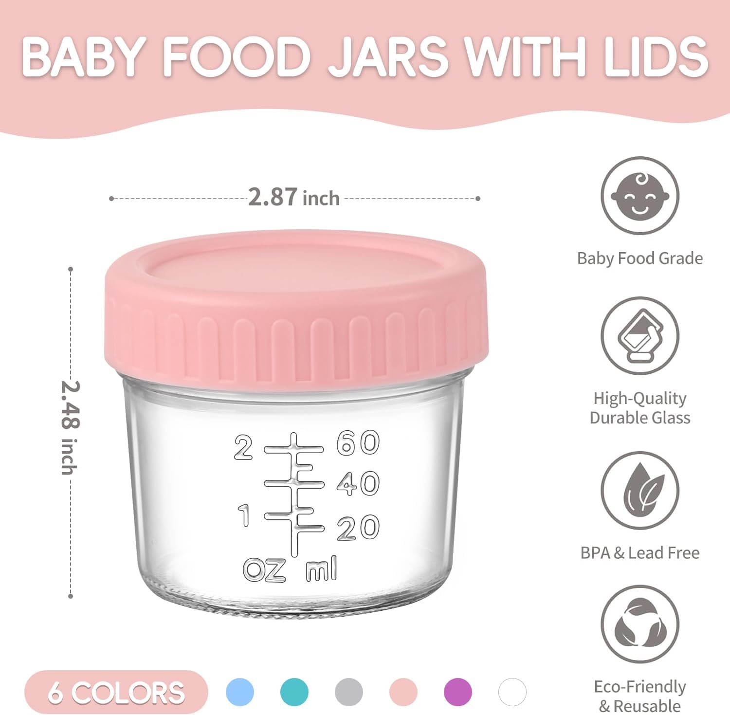 Detalle de Dehov 6-Piece 4 oz Glass Baby Food Containers with Lids
