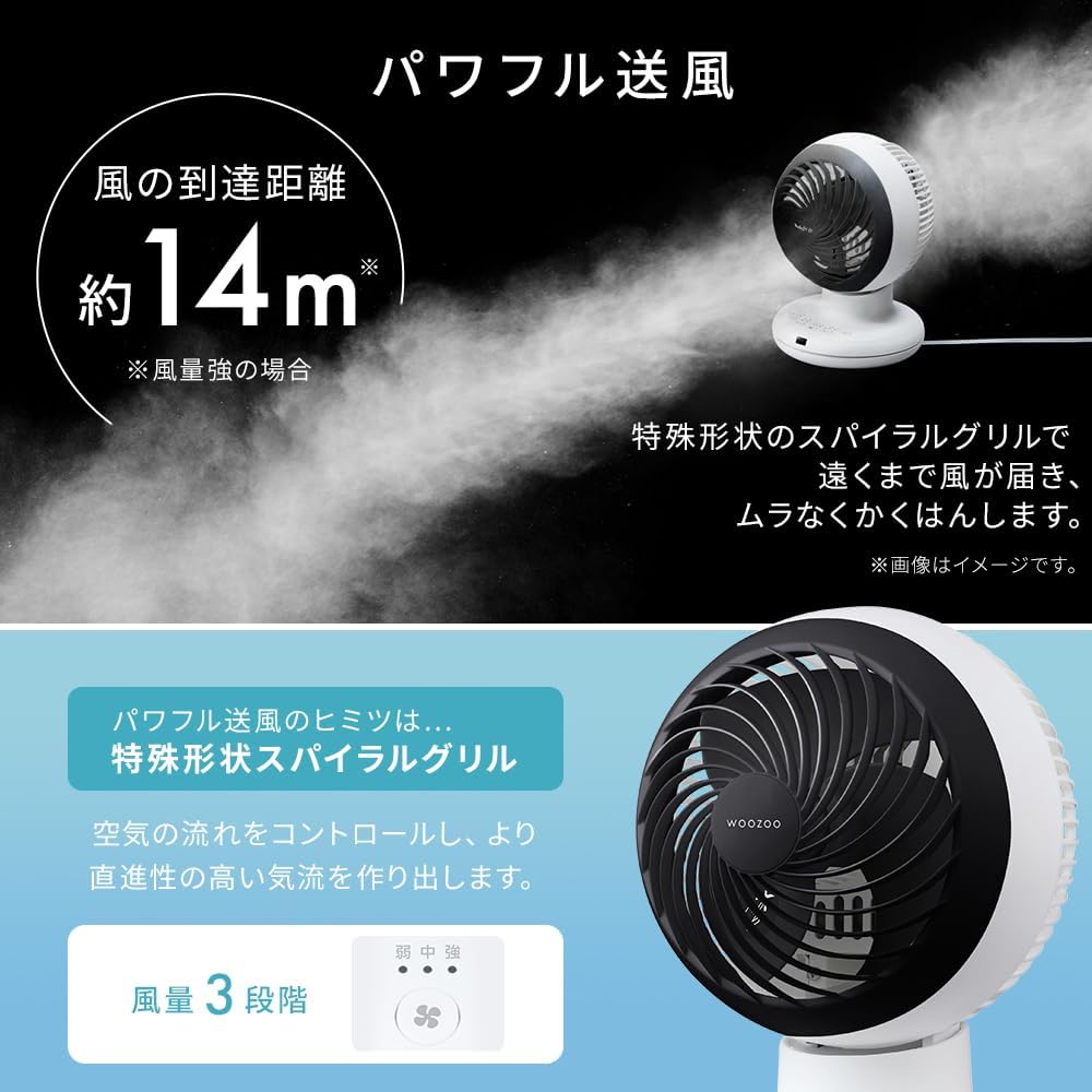 Detalle de アイリスオーヤマ AZCF-BC15TEC-W サーキュレーター 18畳対応 3Dランダム送風・リモコン付き