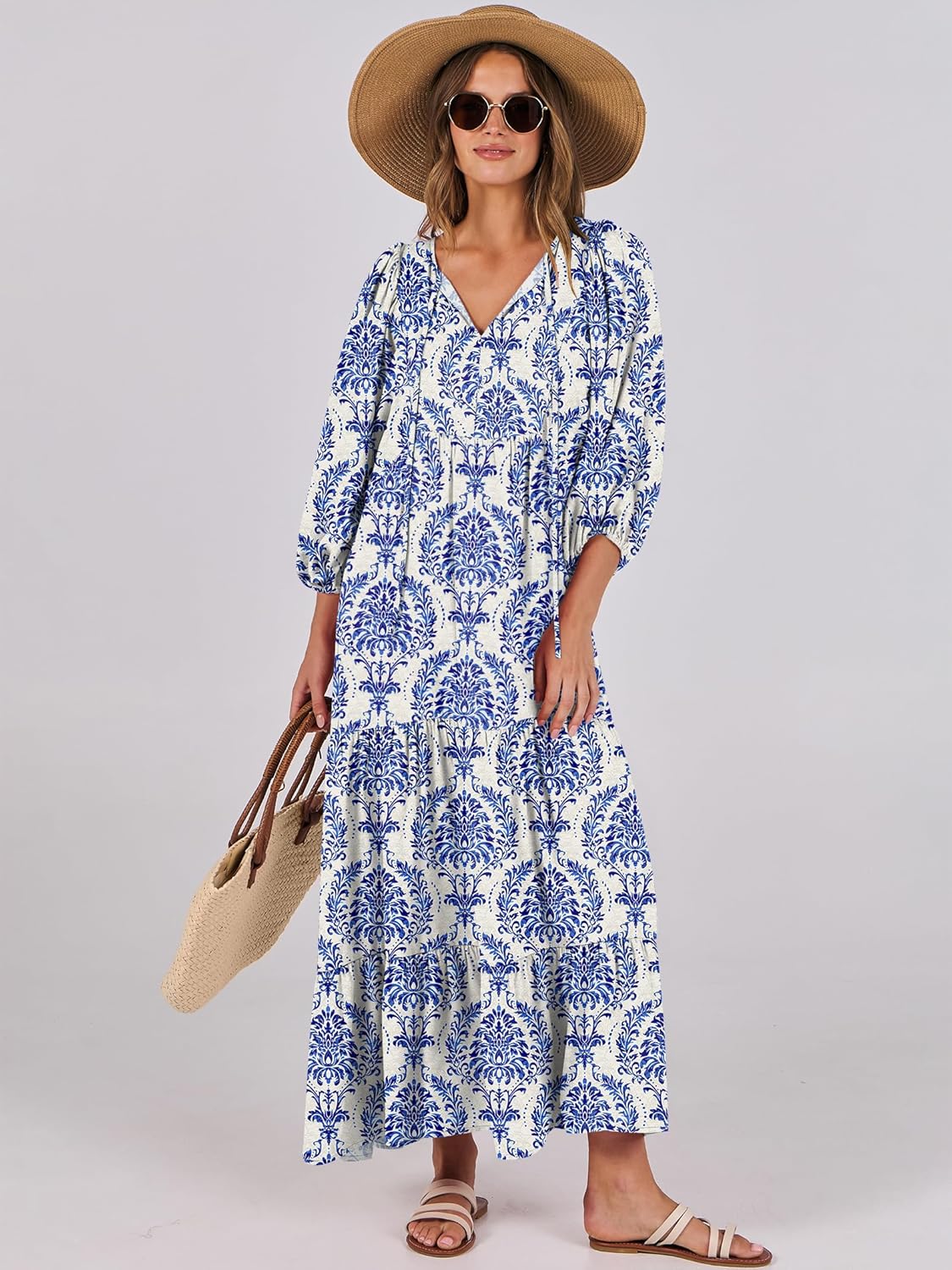 Thumbnail 6 de ANRABESS 2026 Boho Maxi Dress V‑Neck Floral