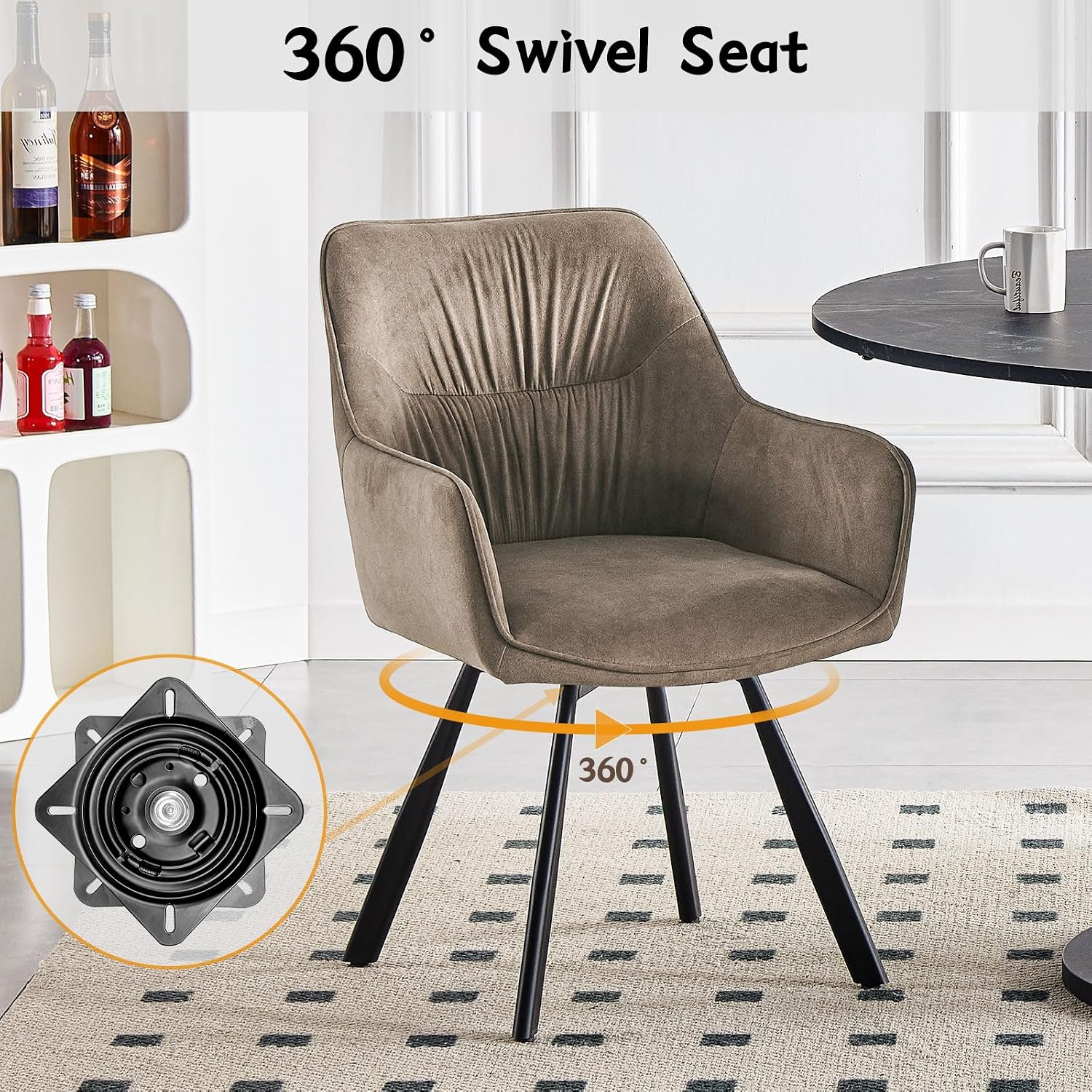 Thumbnail 3 de LEWE 360° Swivel Dining Chairs (Set of 2) with Arms, Backrest & Metal Legs in Brown