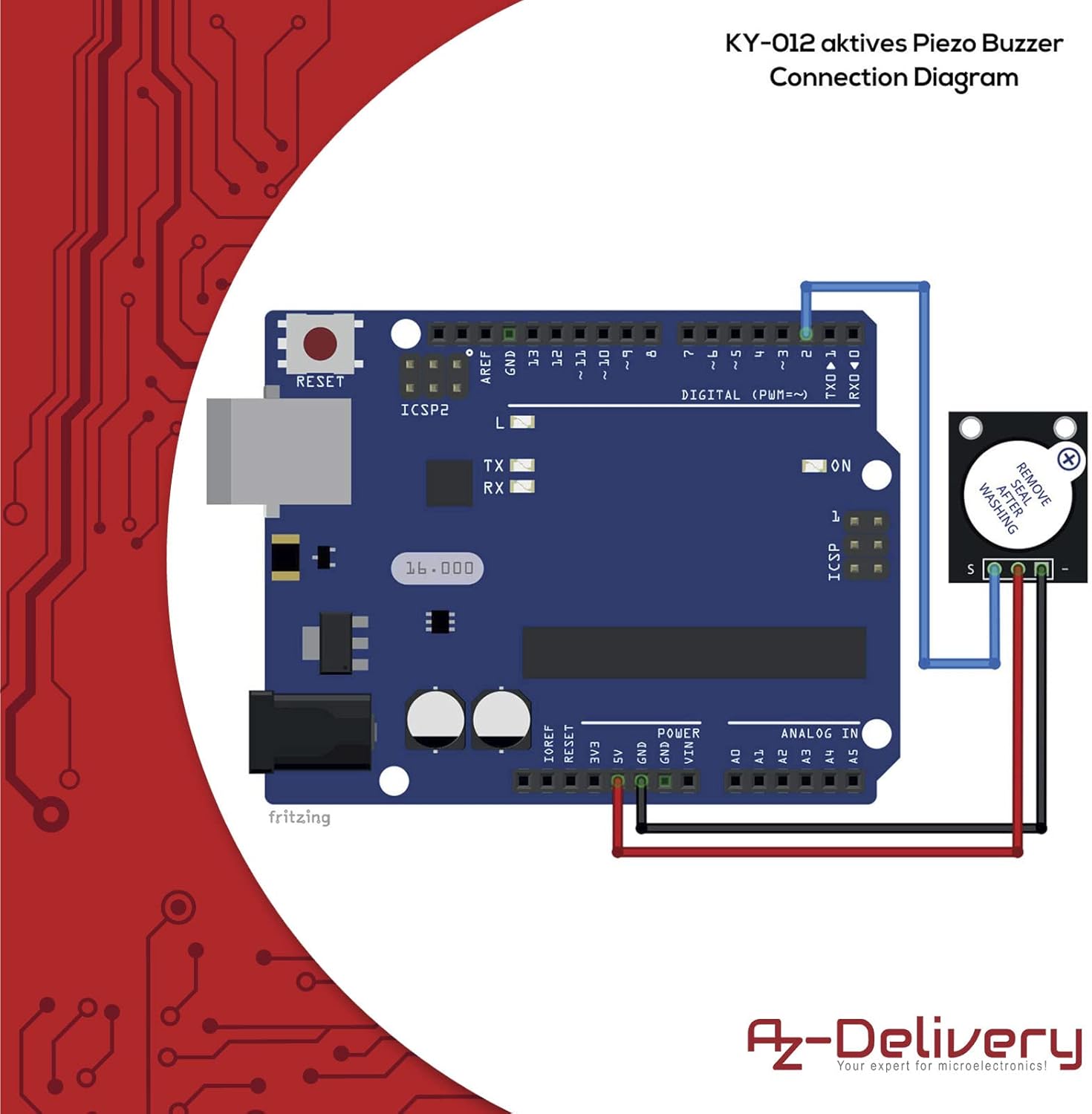 Thumbnail 4 de AZDelivery 3X KY-012 : capteur d’alarme à buzzer piézo actif (module 5 V) pour Arduino et Raspberry Pi