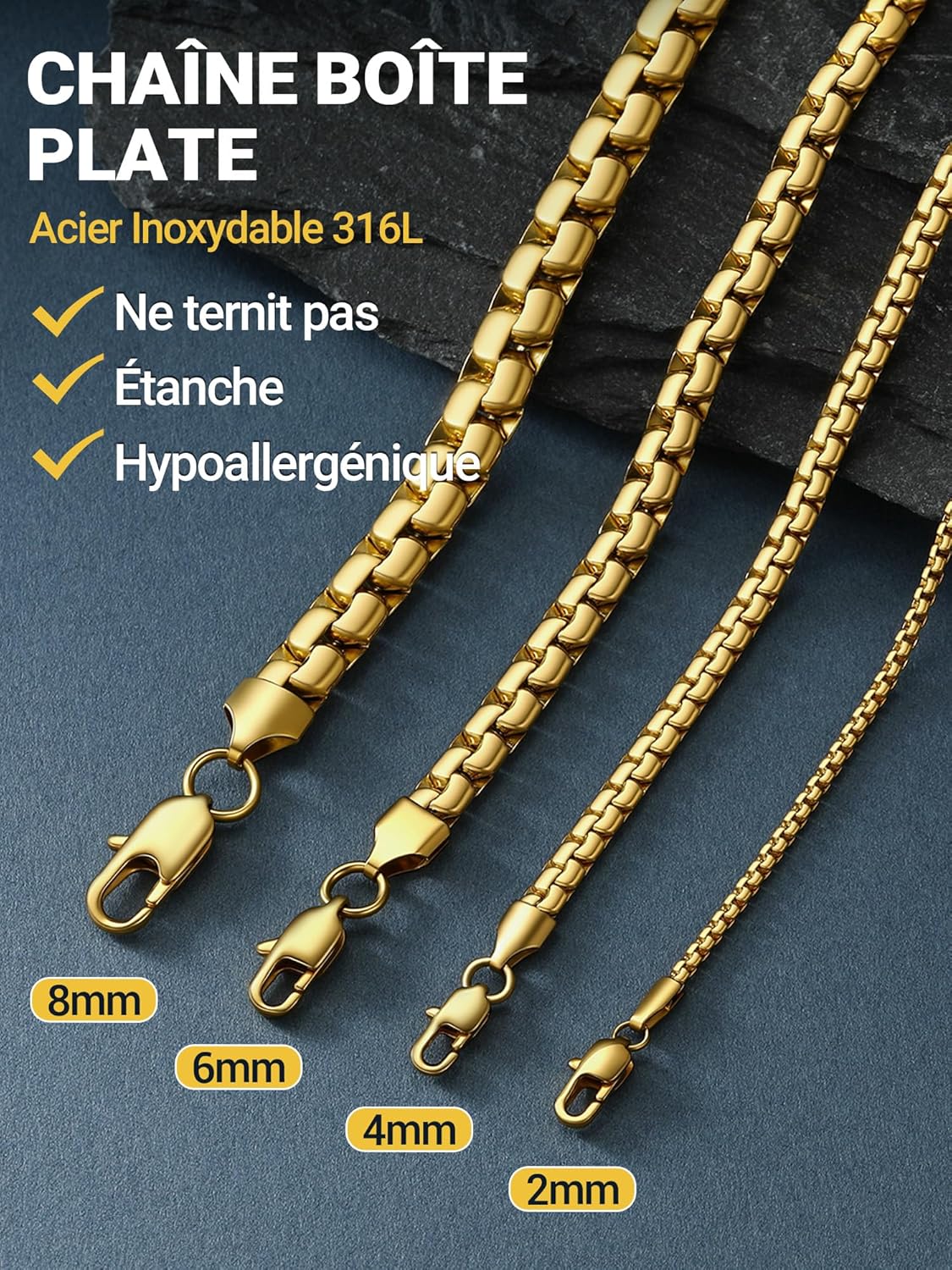 Thumbnail 4 de PROSTEEL Chaine Acier Inoxydable plaqué or - 2/4/6/8 mm, longueur 36 à 76 cm