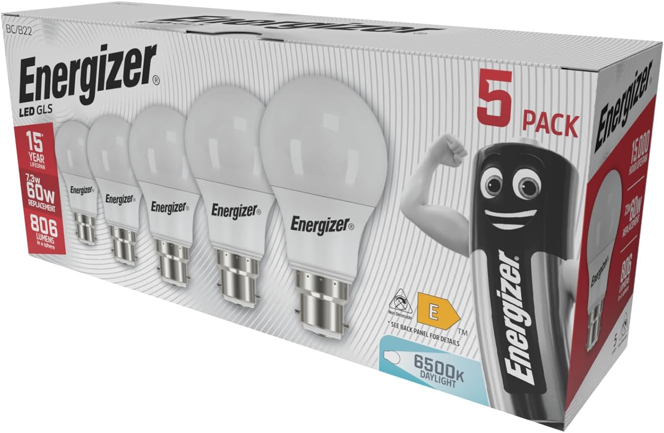 Thumbnail 1 de Energizer Bayonet LED Bulbs 60W Equivalent, B22, Daylight White 6500K – Pack of 5