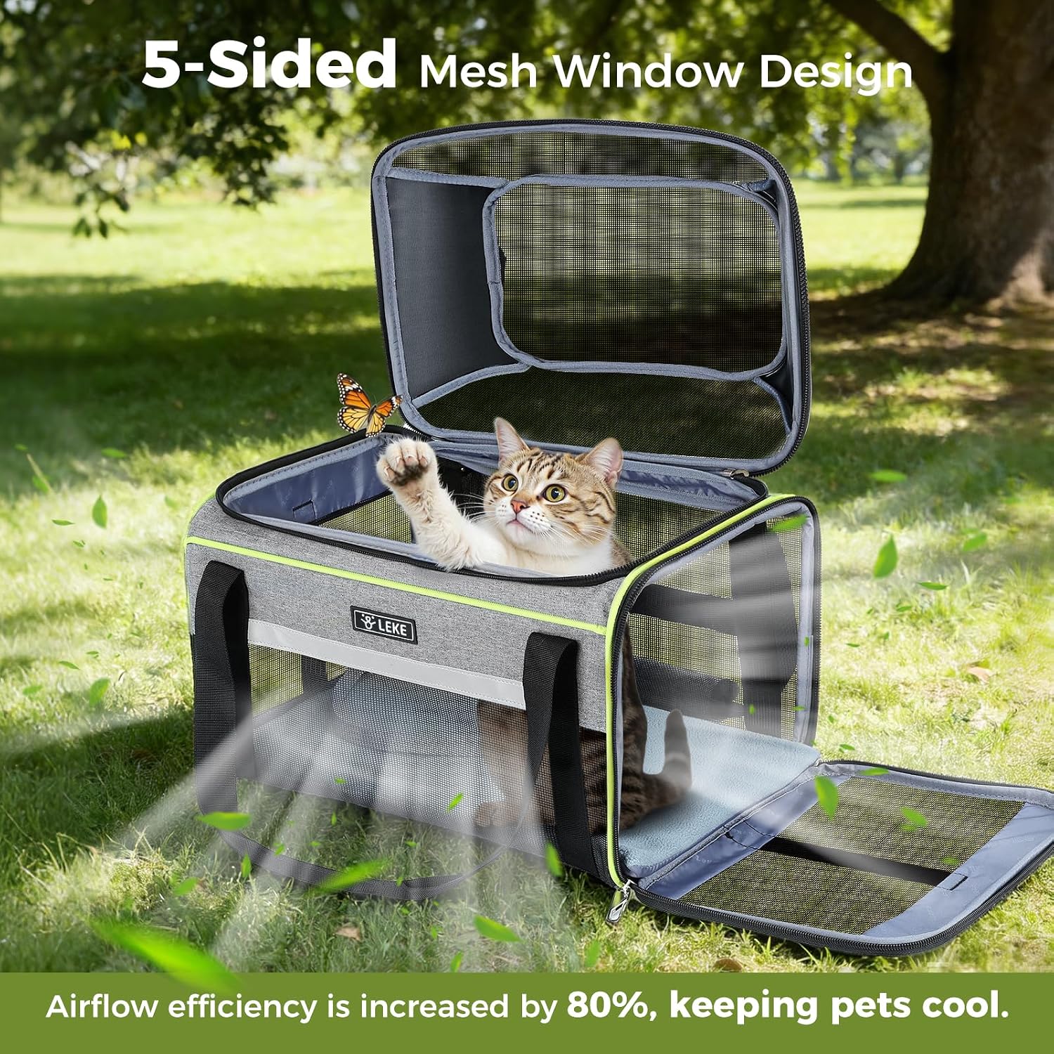 Detalle 2 de Lekespring Katzentransportboxtasche für Hund & Katze (nach oben ausbaubar), L, Grau
