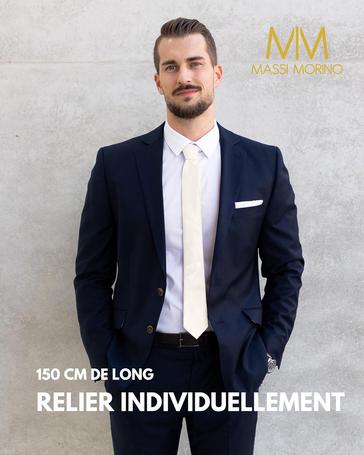 Detalle de Massi Morino Cravate étroite pour homme (6 cm) – Schlips uni slim fit en différentes couleurs