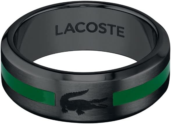 Thumbnail 6 de Lacoste Baseline Herrenring aus Edelstahl – silber oder schwarz, mit Lacoste-Krokodil und grüner Emaillierung (Größe 64)