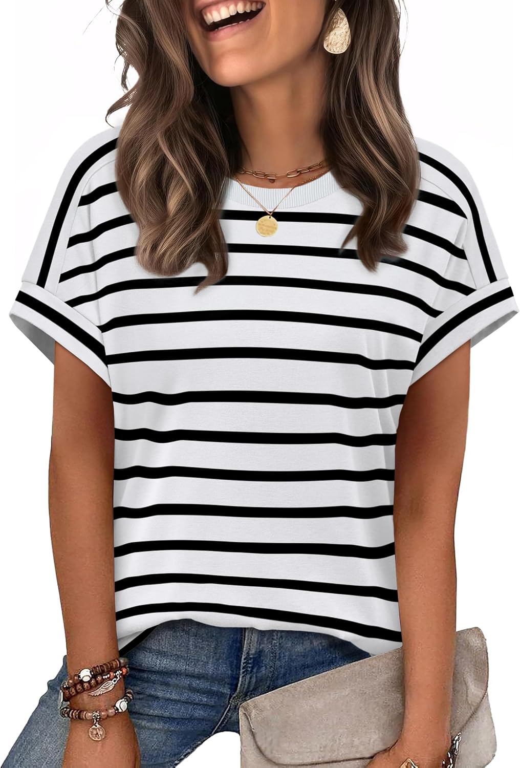 Detalle de WIHOLL Women’s Short Sleeve Crewneck Tops (95% Polyester / 5% Spandex)