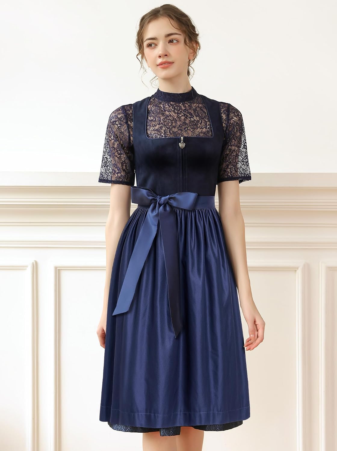 Detalle de EIISSION Dirndl Damen midi Lang – 3-teiliges Trachtenset in Blau