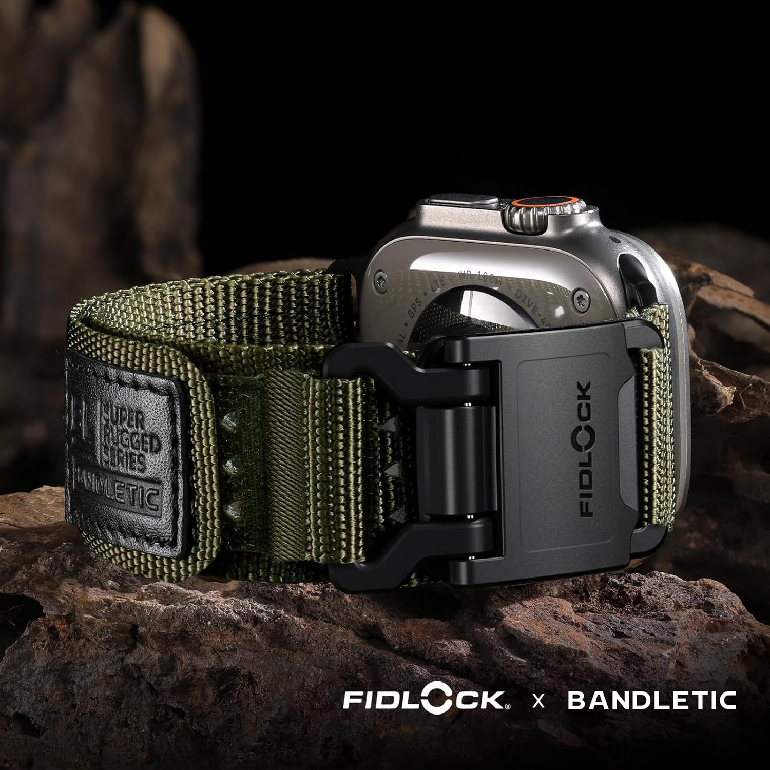 Detalle de Bandletic Nylon Watch Strap with FIDLOCK Buckle for Apple Watch Ultra 2 (49mm) – Army Green