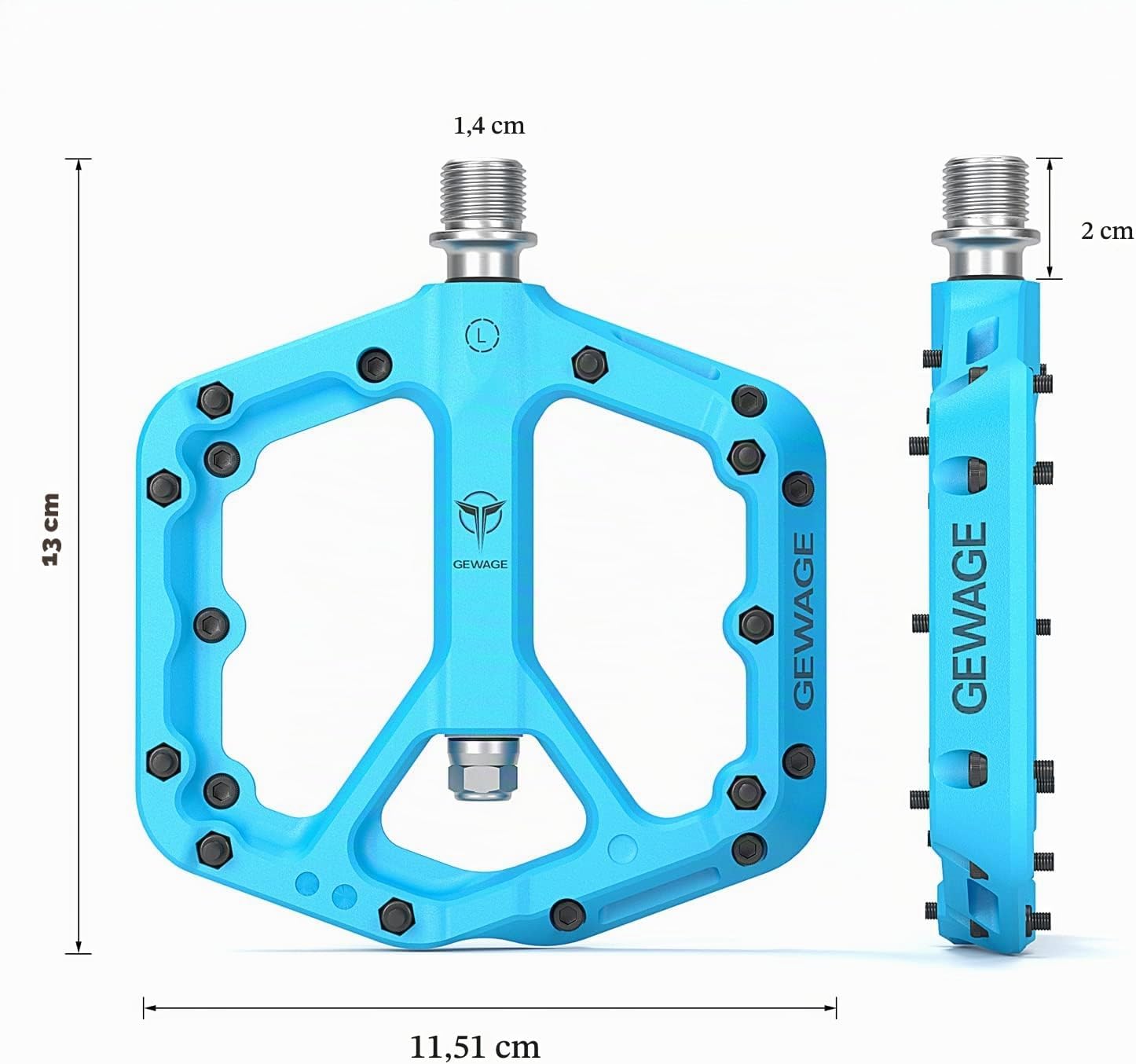 Detalle 2 de GEWAGE pedały platformowe MTB z nylonu, szeroka platforma i stalowe piny