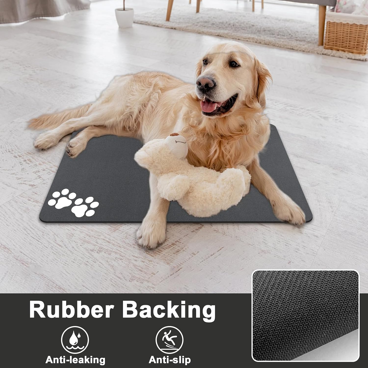 Detalle de Mavicen Dog Food Mat 30 x 50 cm: Super Absorbent, Anti-Slip & Easy to Clean
