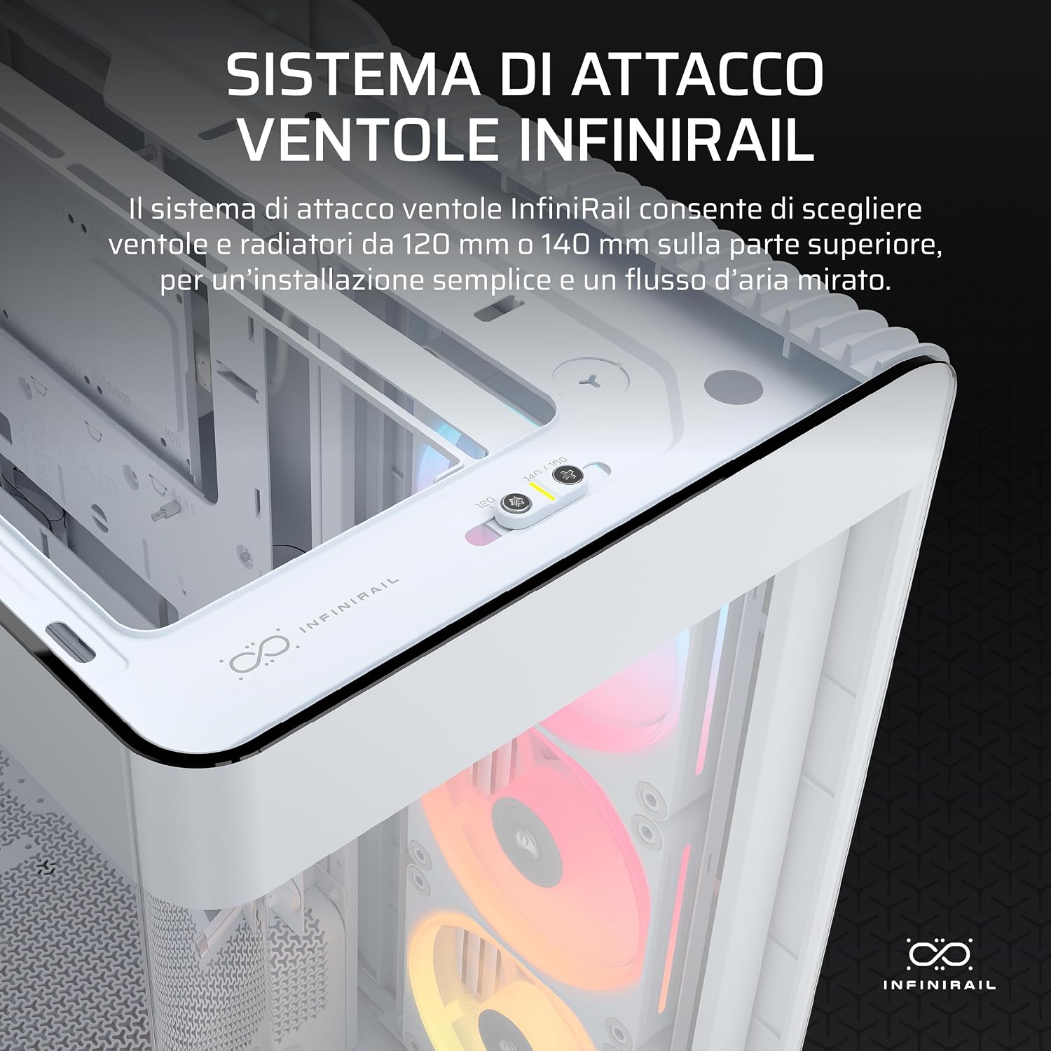 Thumbnail 5 de CORSAIR iCUE FRAME 4500X LX-R RGB LINK Case Mid-Tower bianco con vetro panoramico e ventole LX120R
