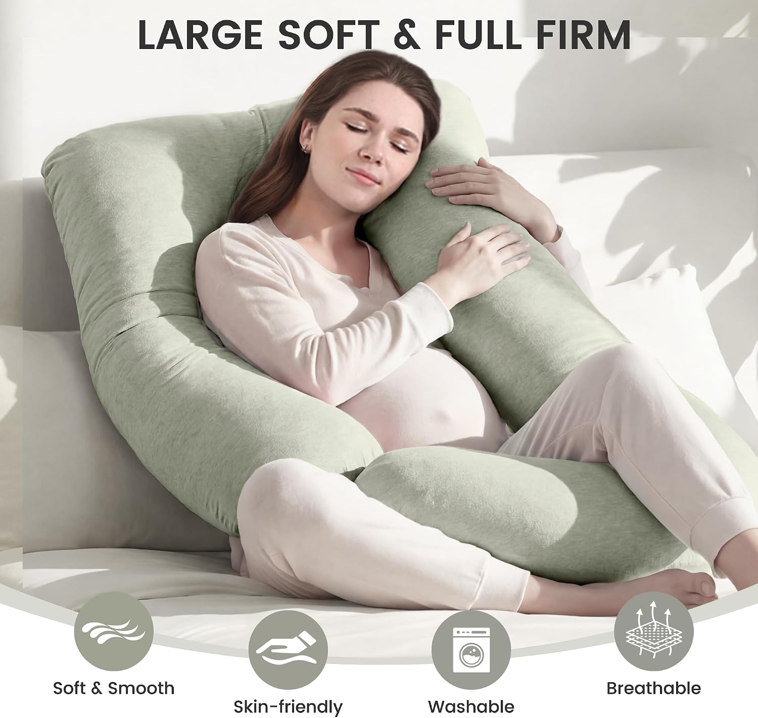 Detalle 2 de Jcickt 59-Inch Full-Body Pregnancy Pillow with Removable Washable Cover