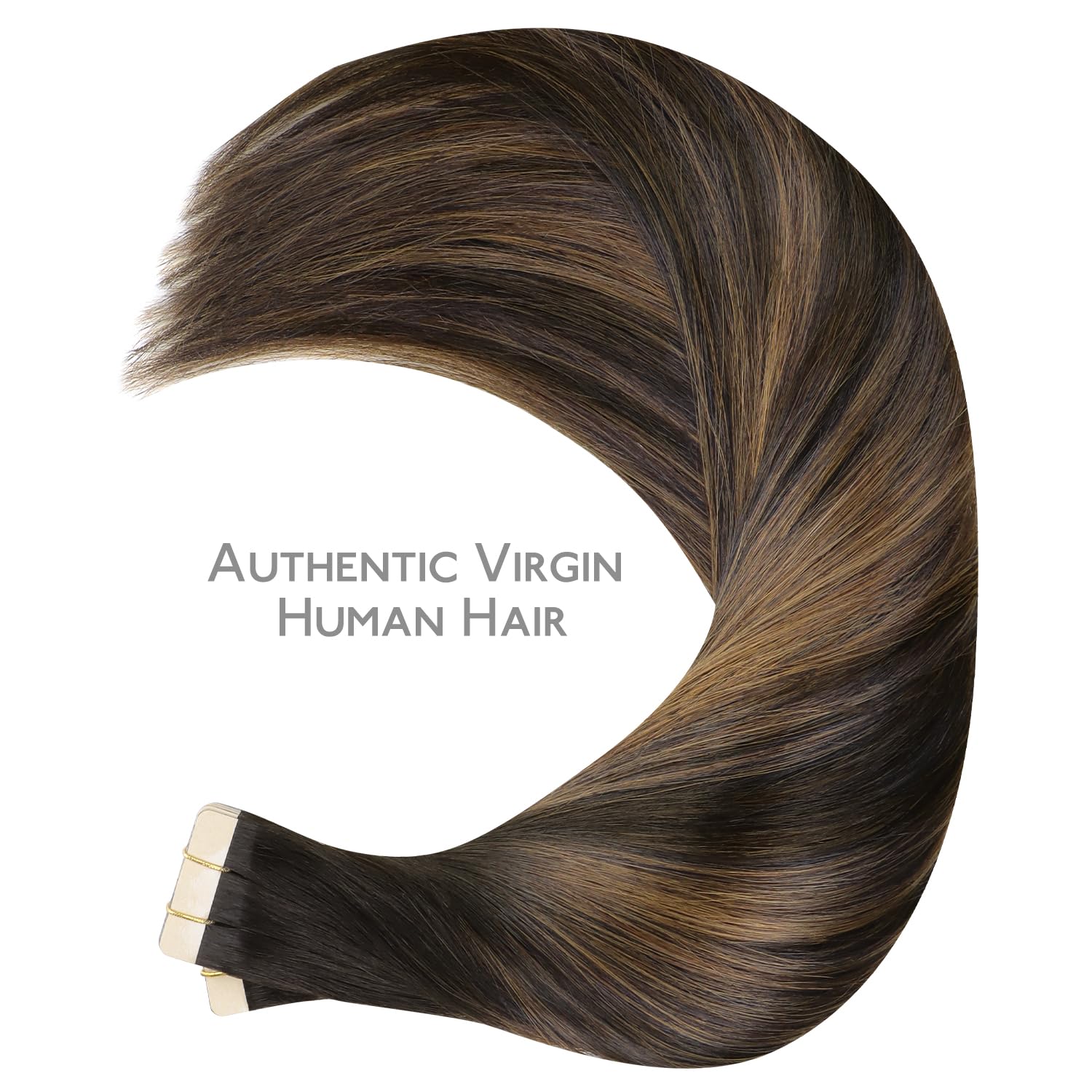 Detalle 2 de WENNALIFE Tape-In Hair Extensions Human Hair, 40 pcs, 100g, 20 inch Balayage Dark Brown Mixed Chestnut Brown