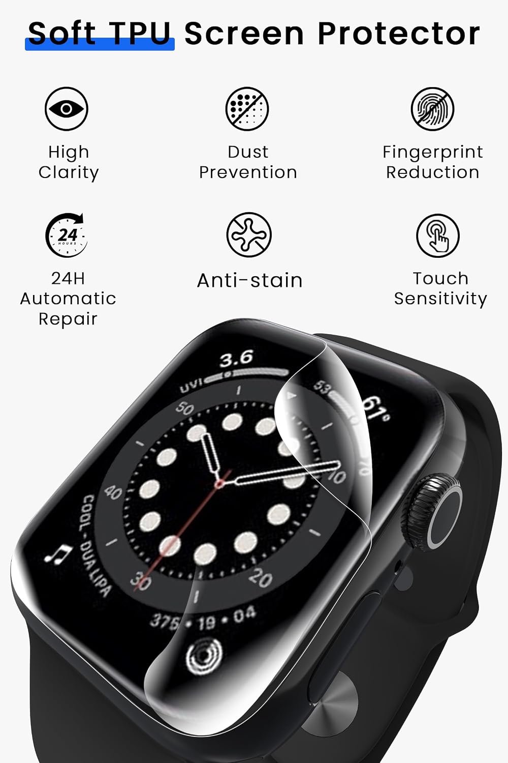 Detalle de Yaekea 6 Pack 40mm TPU Flexible Film Screen Protector for Apple Watch (Series 6/SE/5/4) – Ultra-Thin HD, Includes Tools