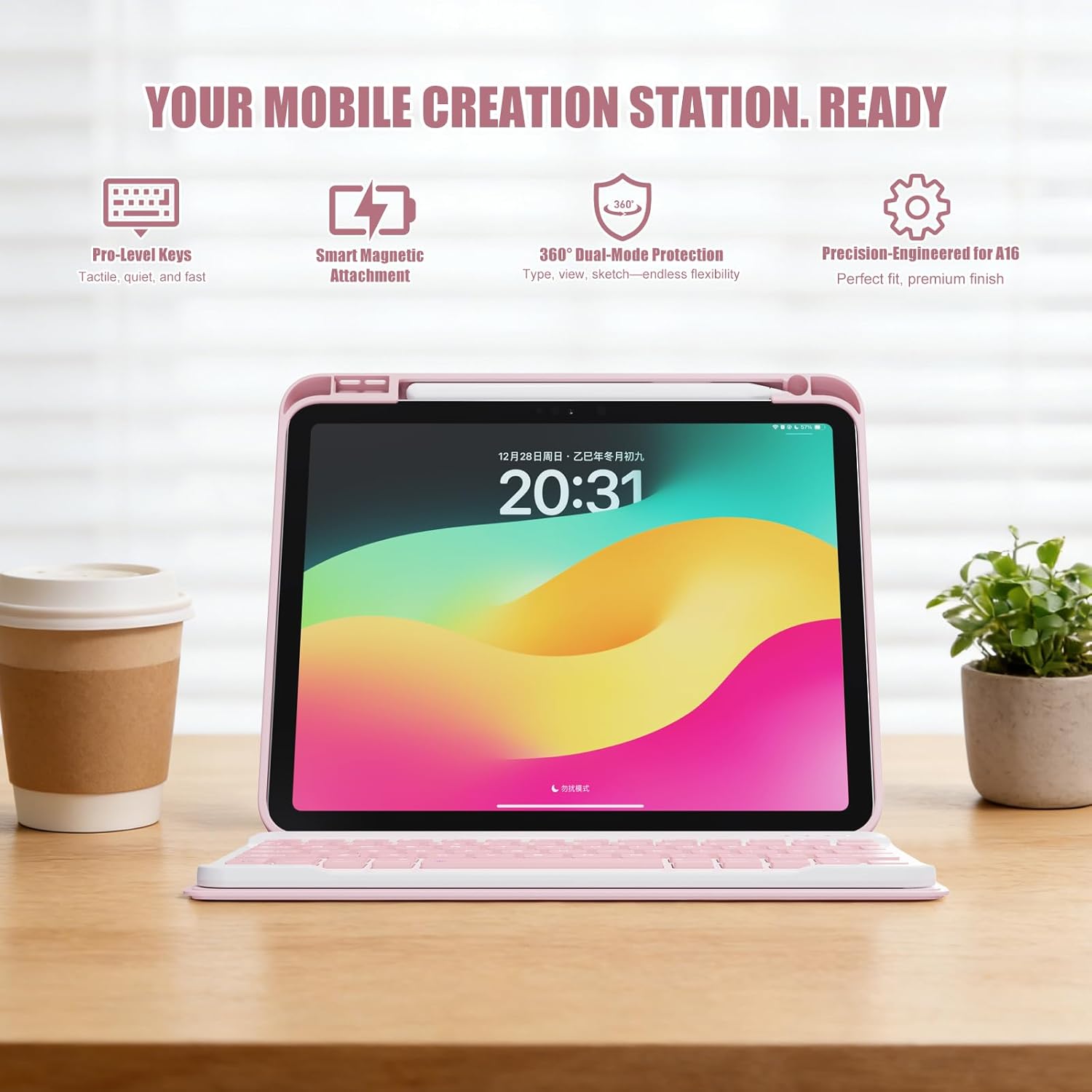 Detalle de WIXY Case with Keyboard for iPad A16 11th Gen / 10th Gen – Pink