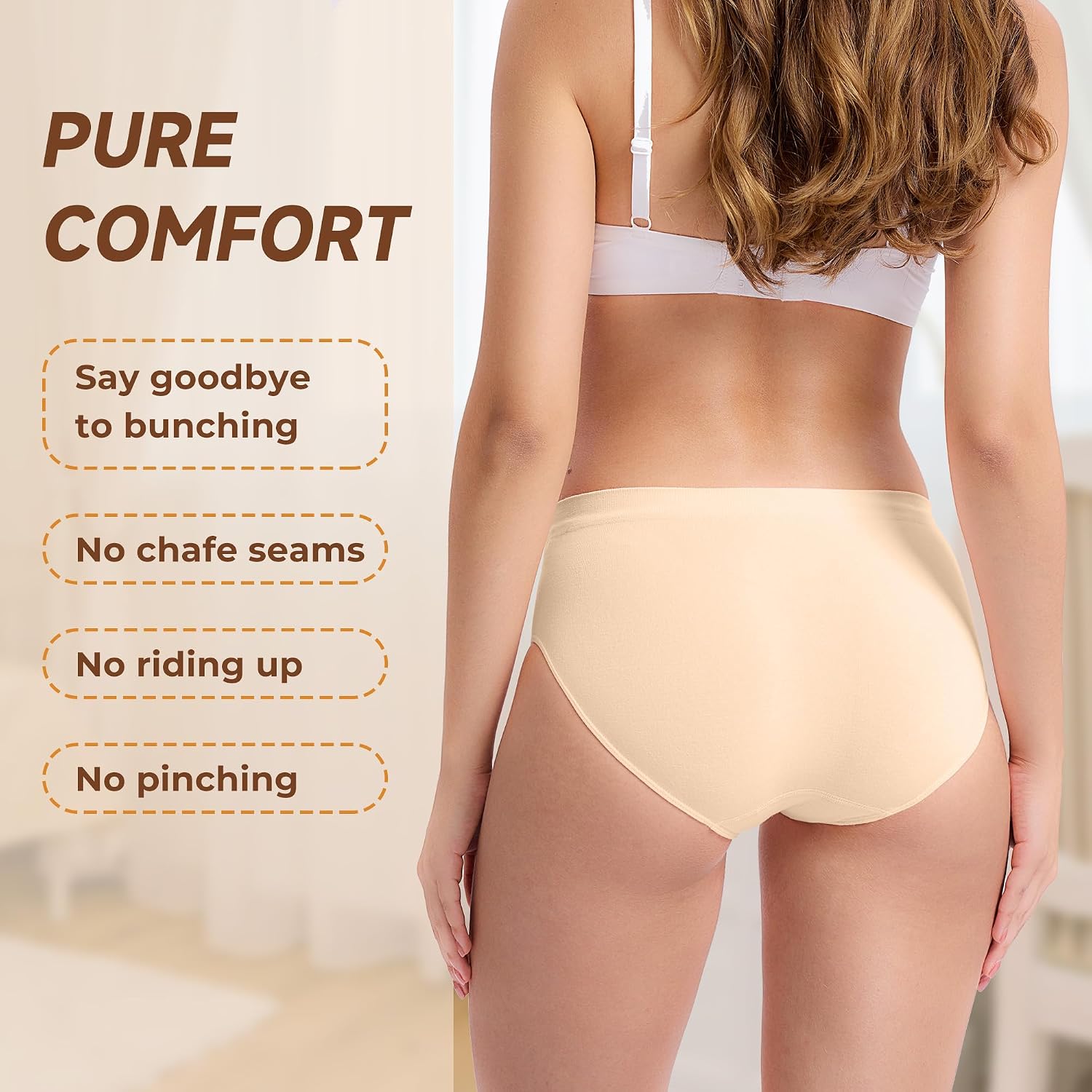 Detalle de Women's Bamboo Seamless Bikini Panties Moisture-Wicking 6-Pack