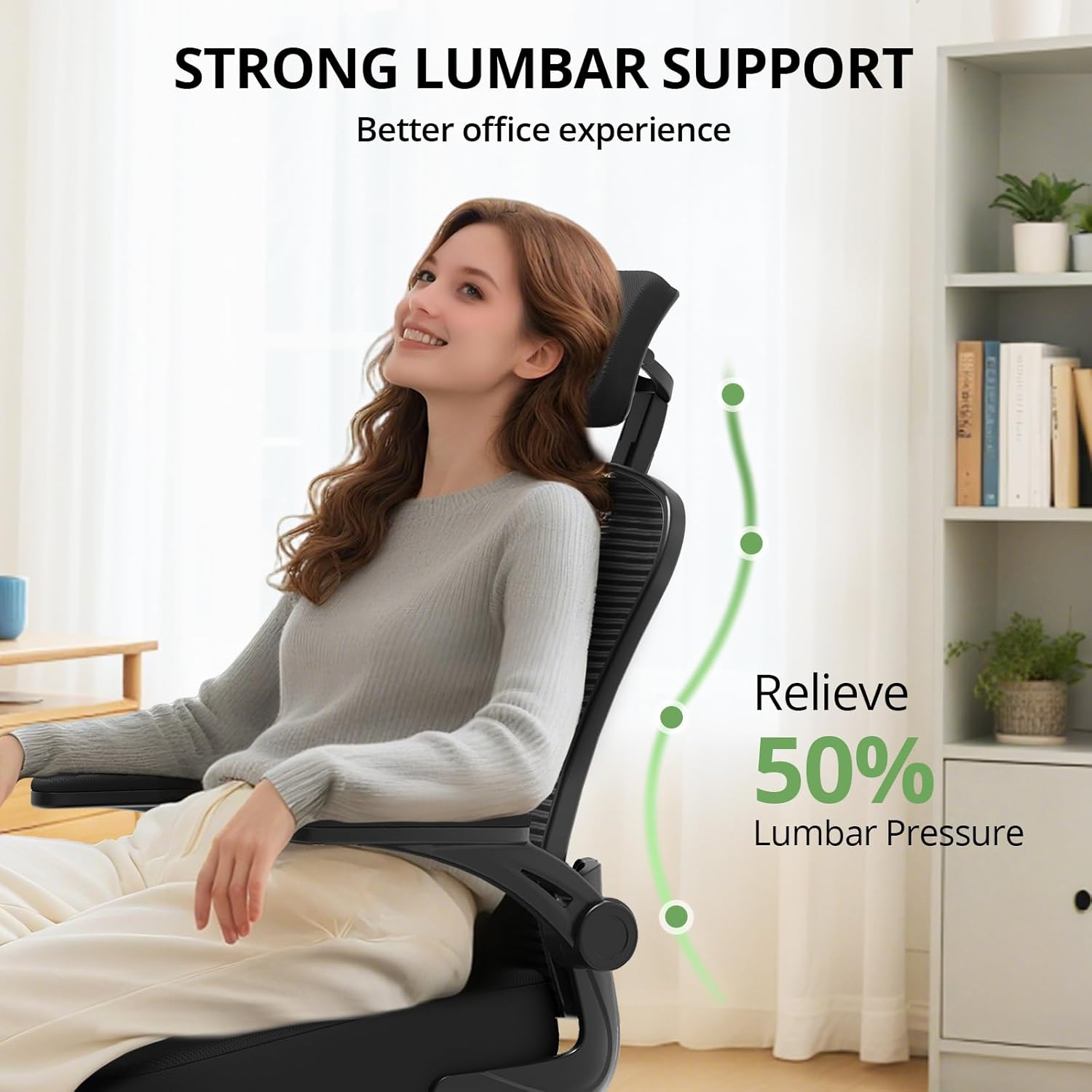 Thumbnail 2 de Office Chair Ergonomic Desk Chair (330LBS Capacity) High Back Computer Chair with Flip-up Armrests, Black
