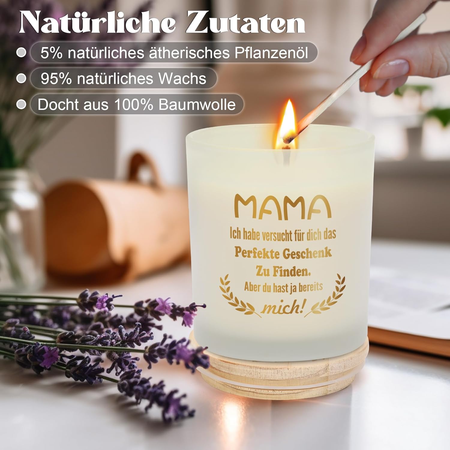 Thumbnail 4 de Geschenkset Lavendel-Duftkerzen im Glas für Mama – 50+ Stunden Brenndauer, 100% natürliches Wachs