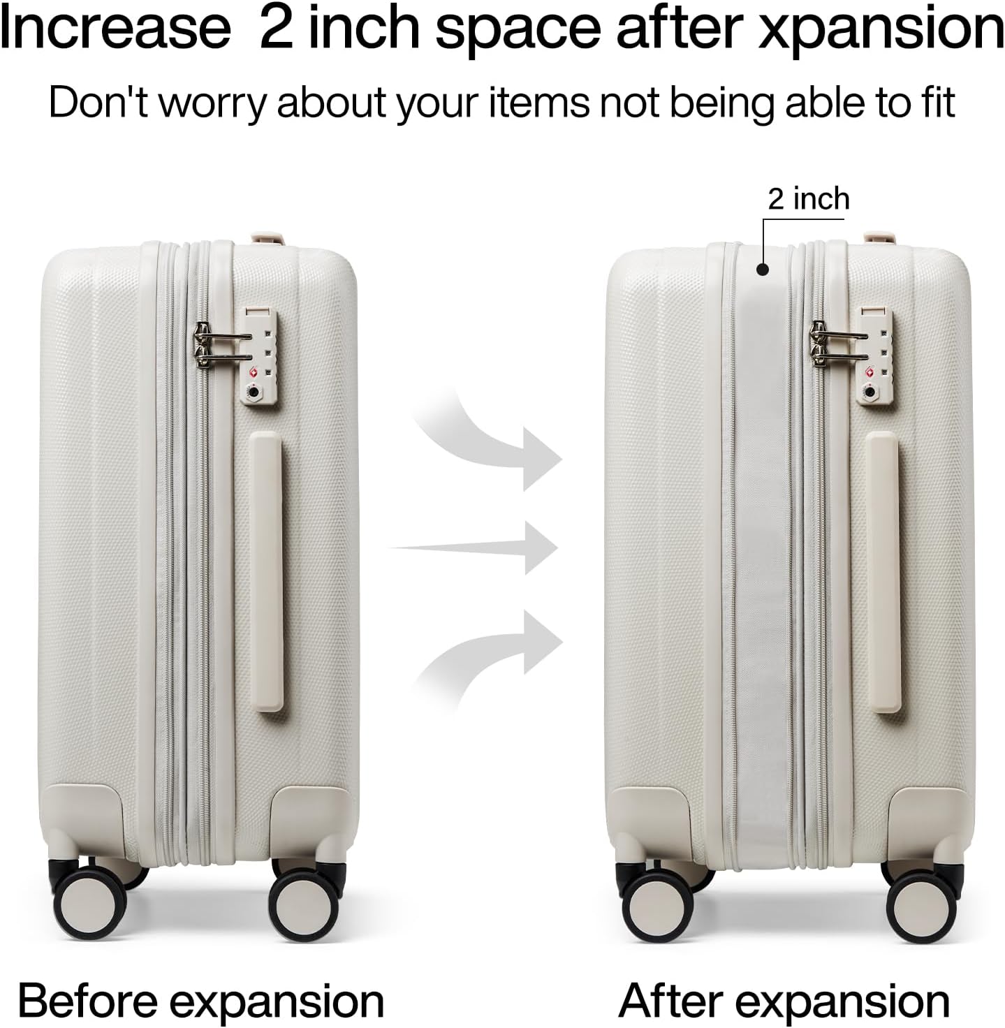 Detalle de Hanke Expandable 24 Inch PC Hard Case Suitcase with TSA Lock, Wheels and Wet/Dry Pocket (Ivory White)