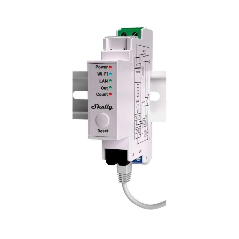 Detalle de Shelly Pro EM-50A: Medidor de energía Wi‑Fi de 2 canales para DIN con control de cargas de hasta 50 A