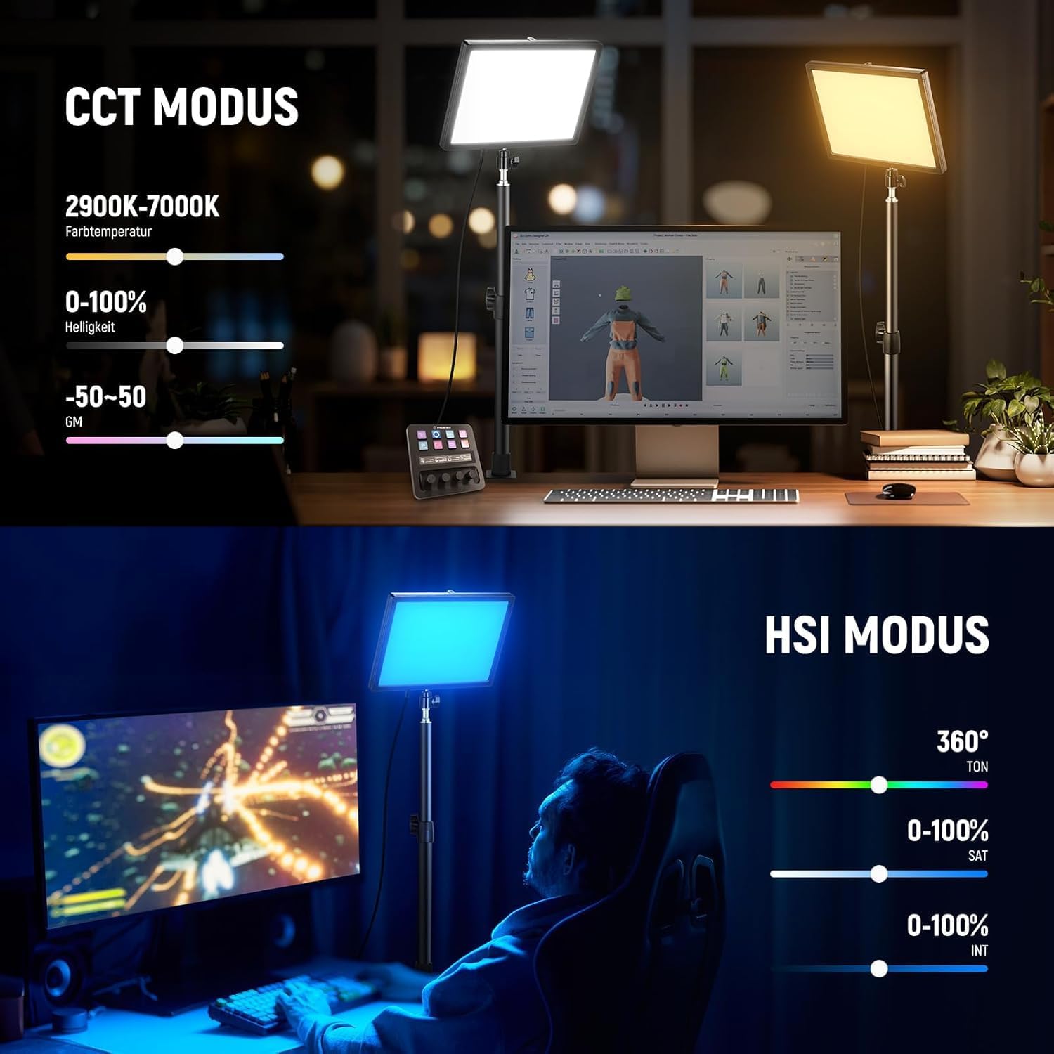 Thumbnail 2 de NEEWER GL25C LED RGB Streaming Key Light mit App-/PC-/Stream-Deck-Steuerung, 25 W